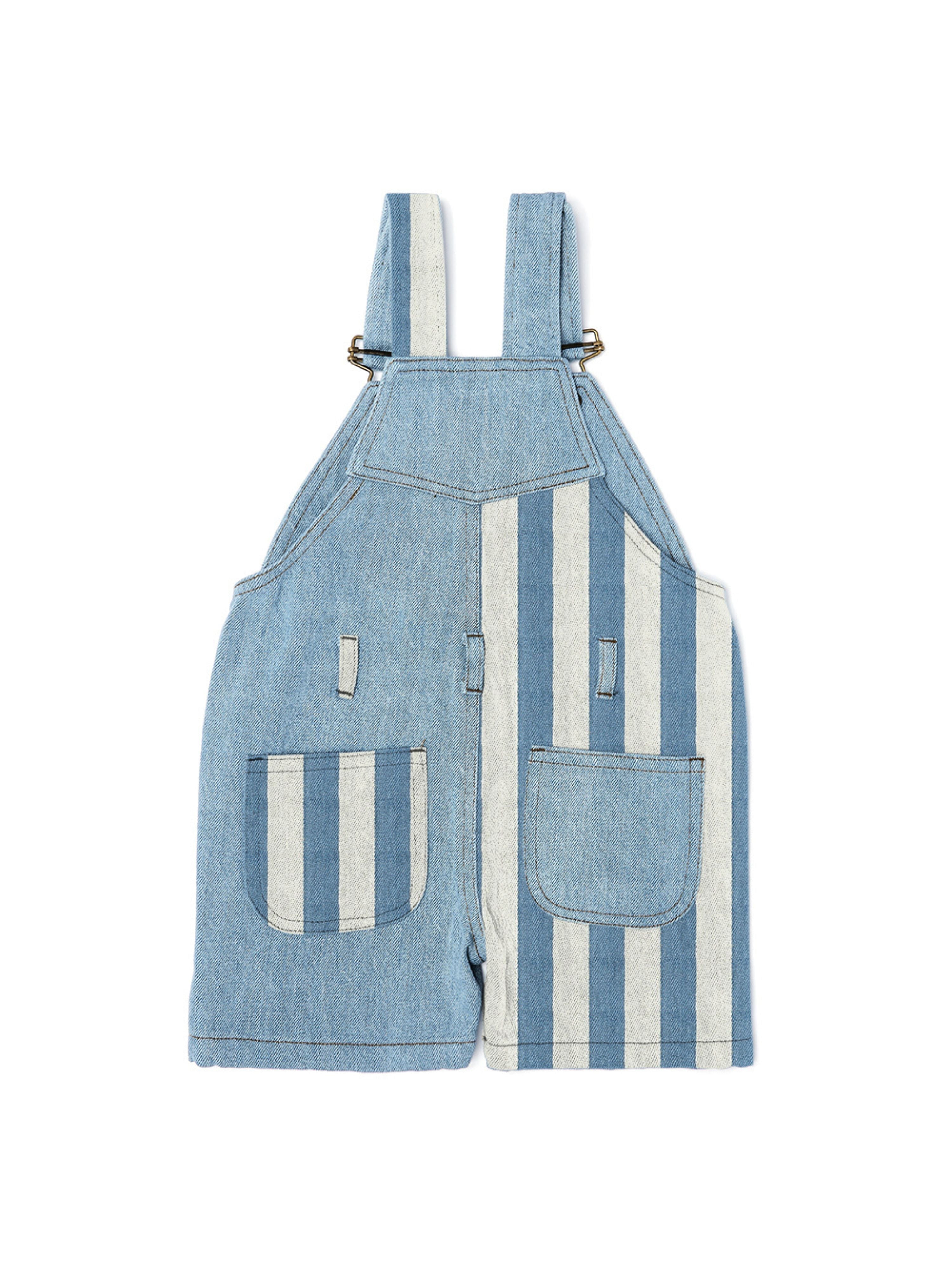  Dotty Dungarees Patchwork Denim Overall Shorts - Blue - Bonton