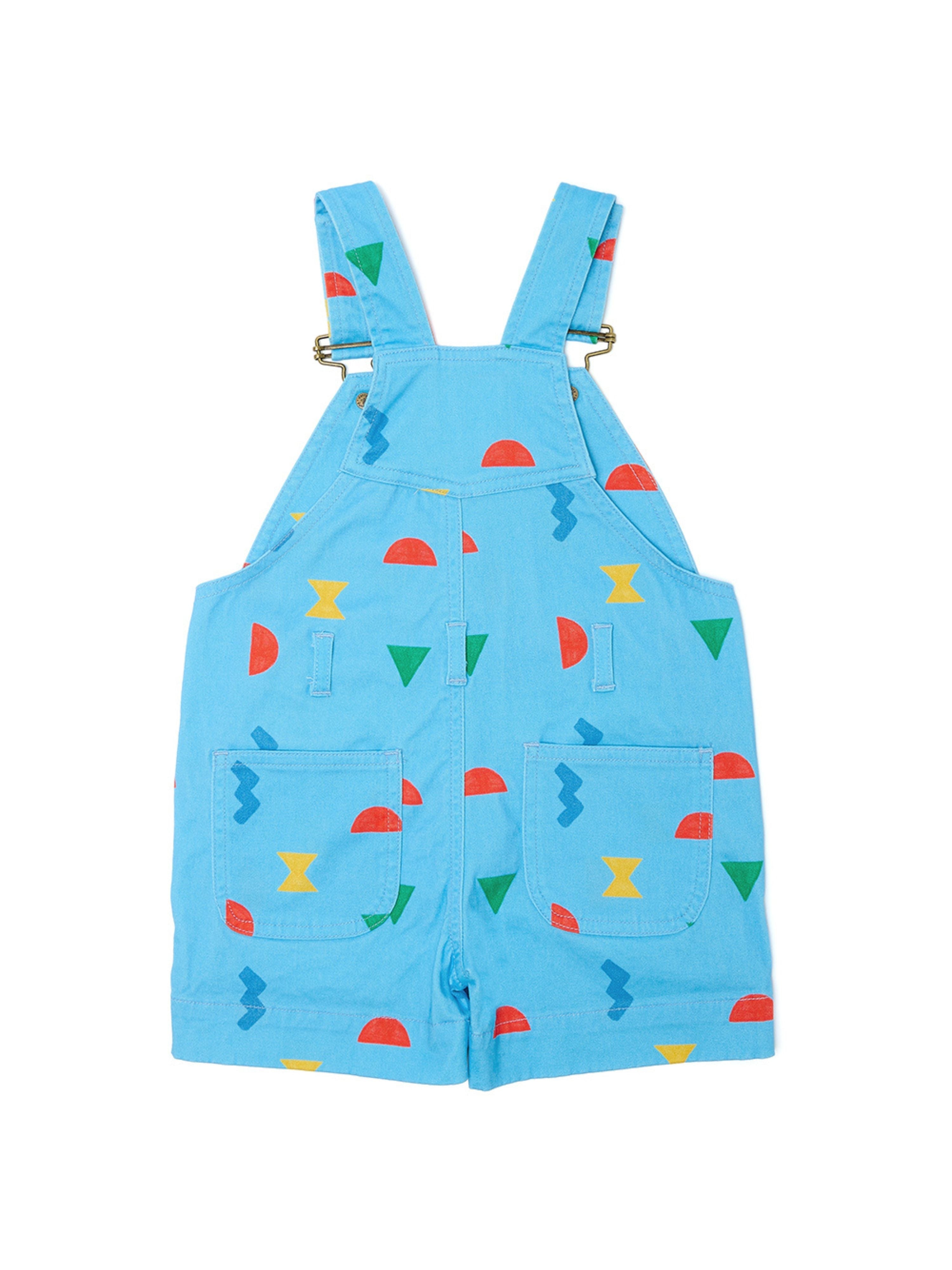  Dotty Dungarees Random Variables Overall Shorts - Blue/Multi - Bonton