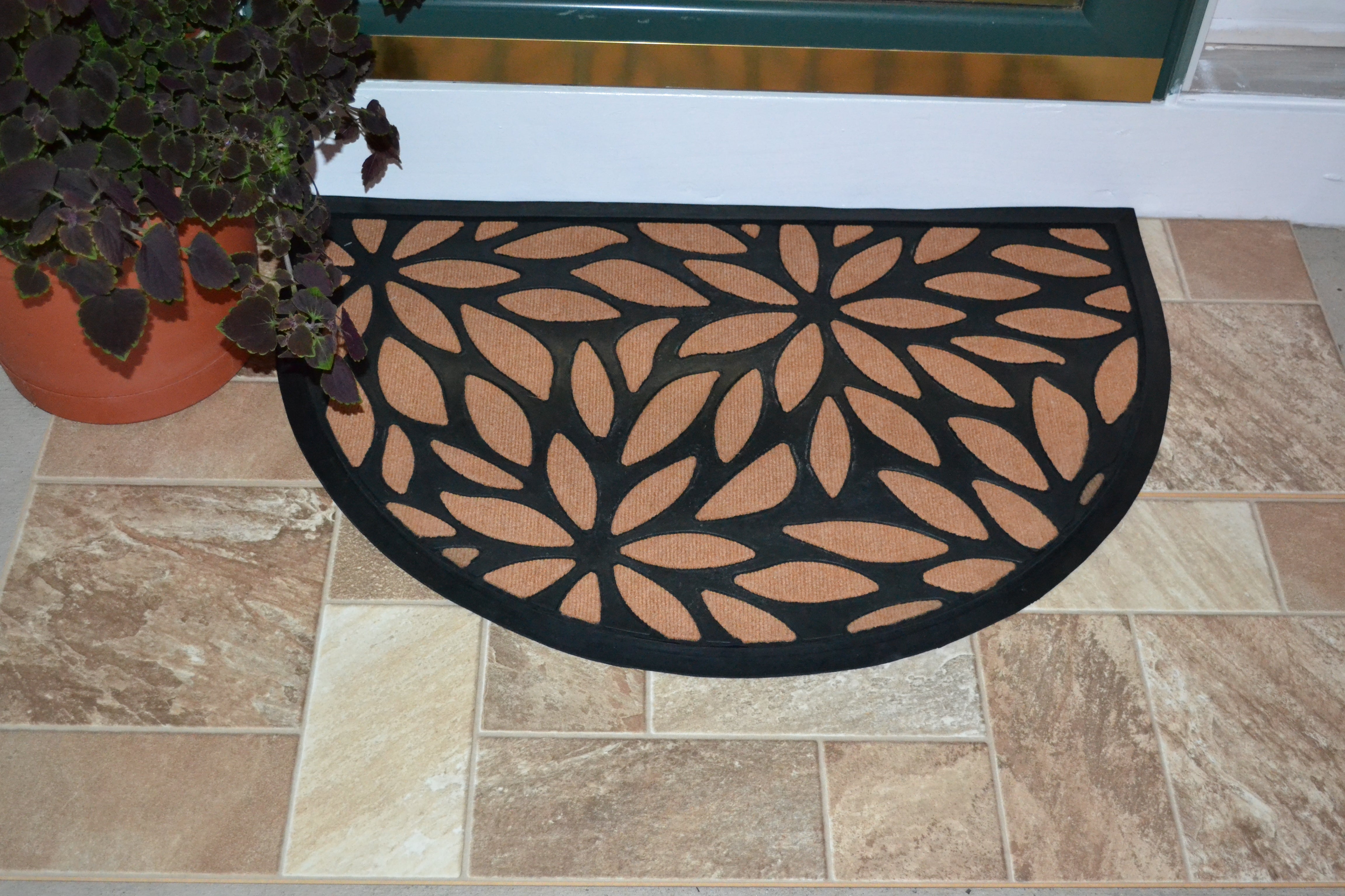  Imports Decor Brown Petals Half Round Doormat - N/A - Bonton