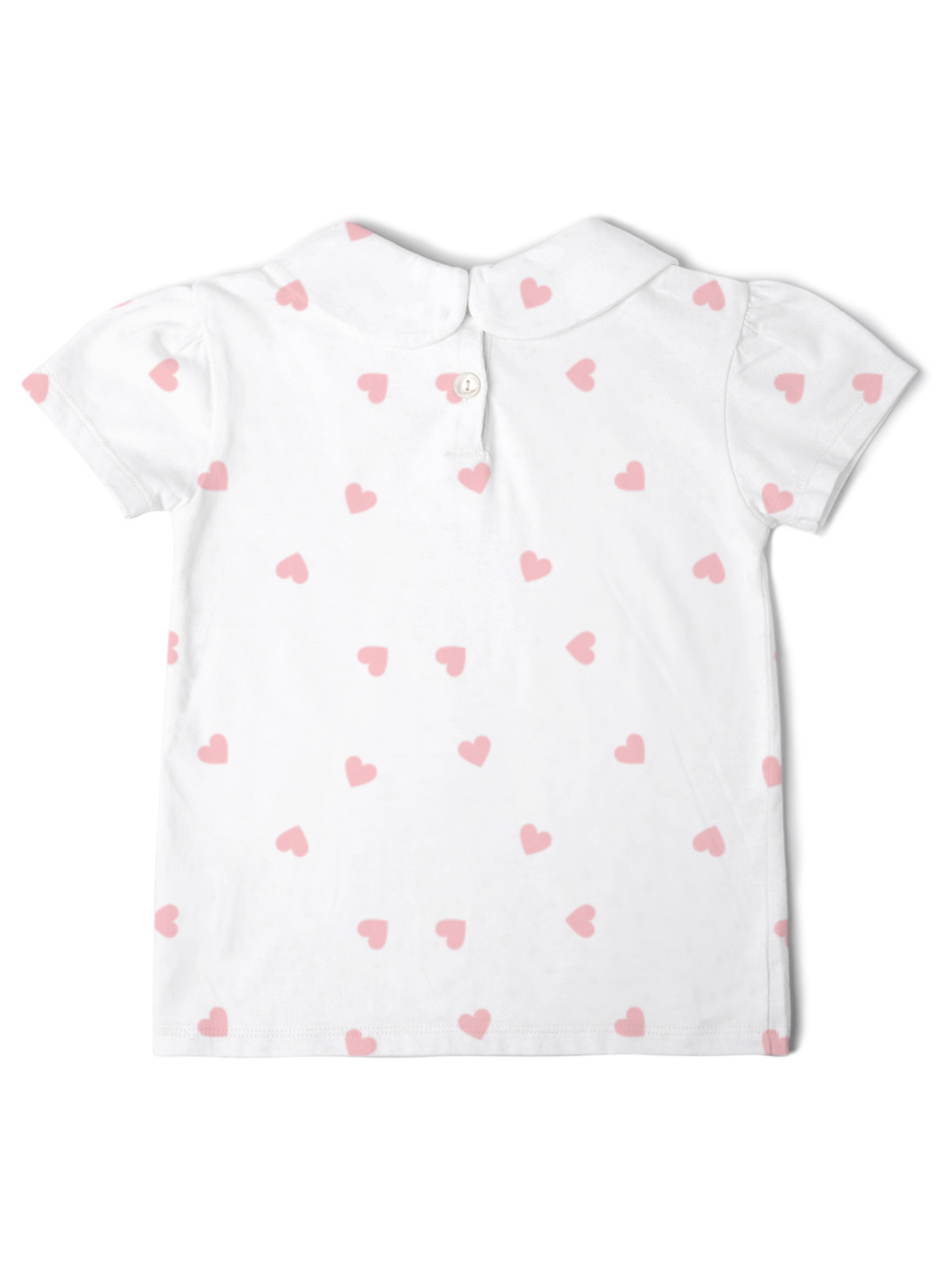  Dotty Dungarees Short Sleeved Peter Pan Collar T-Shirt - Pink Hearts - Bonton