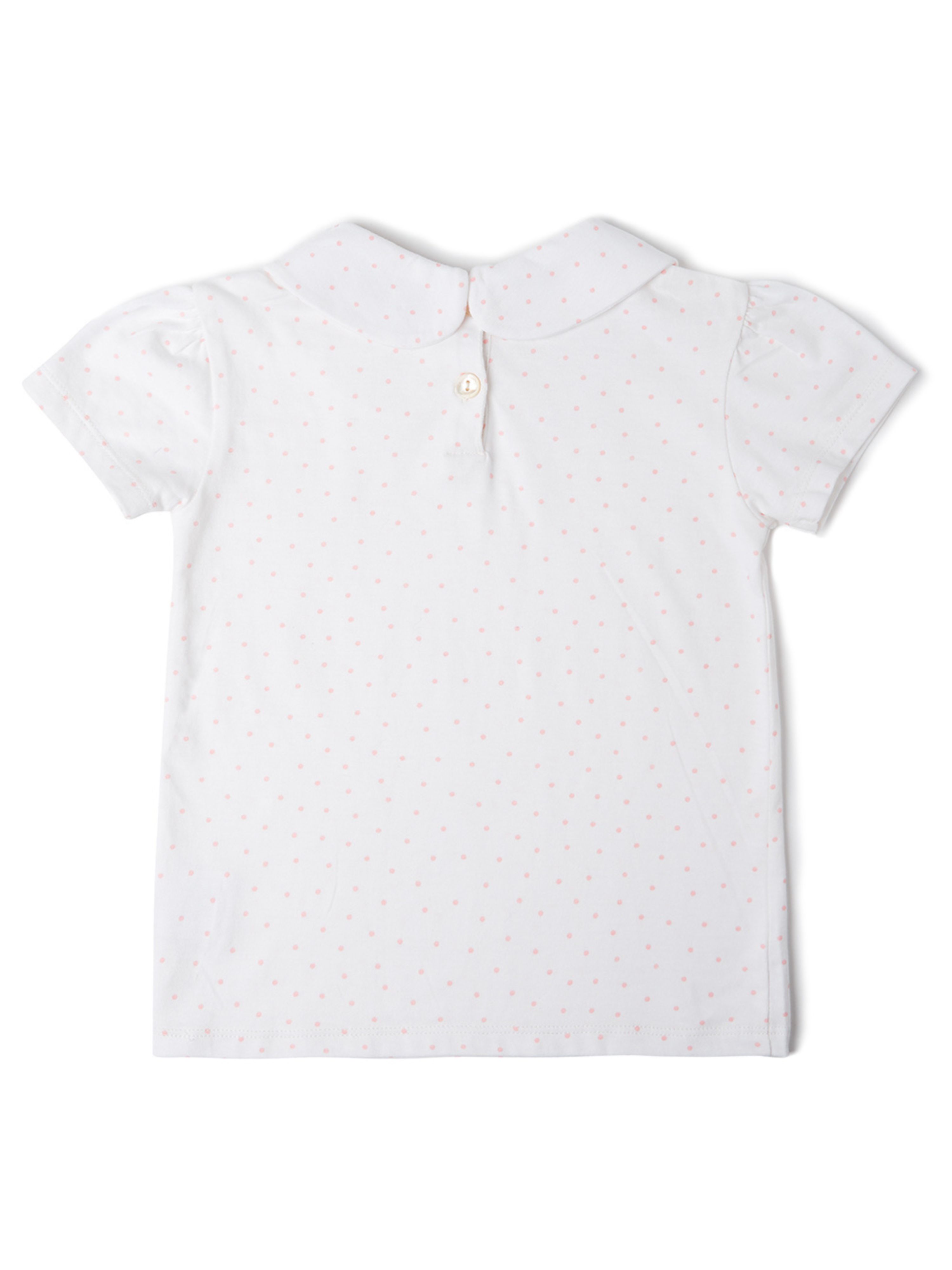  Dotty Dungarees Short Sleeved Peter Pan Collar T-Shirt - Pink Dot - Bonton