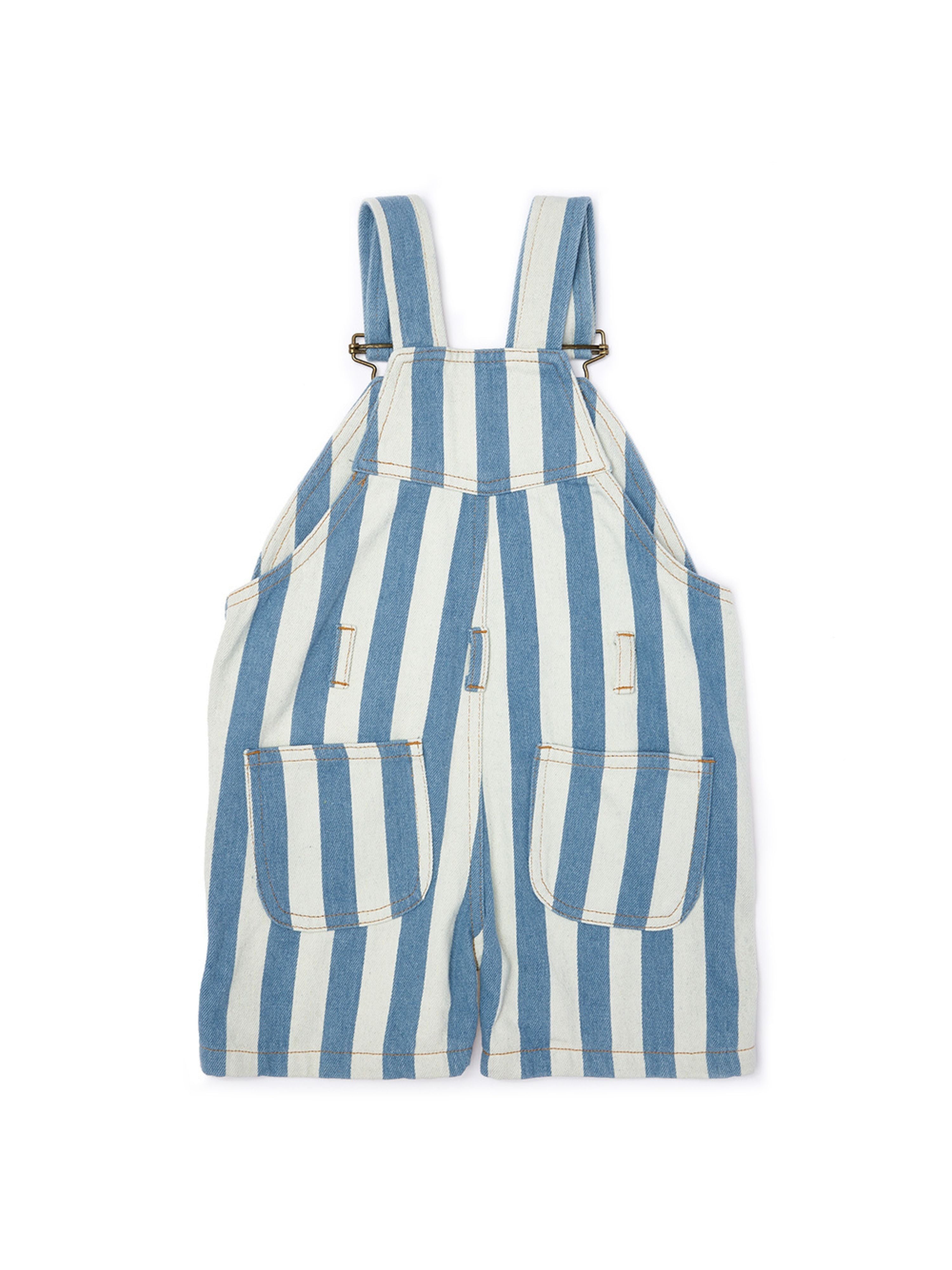  Dotty Dungarees Wide Stripe Denim Overall Shorts - Blue - Bonton