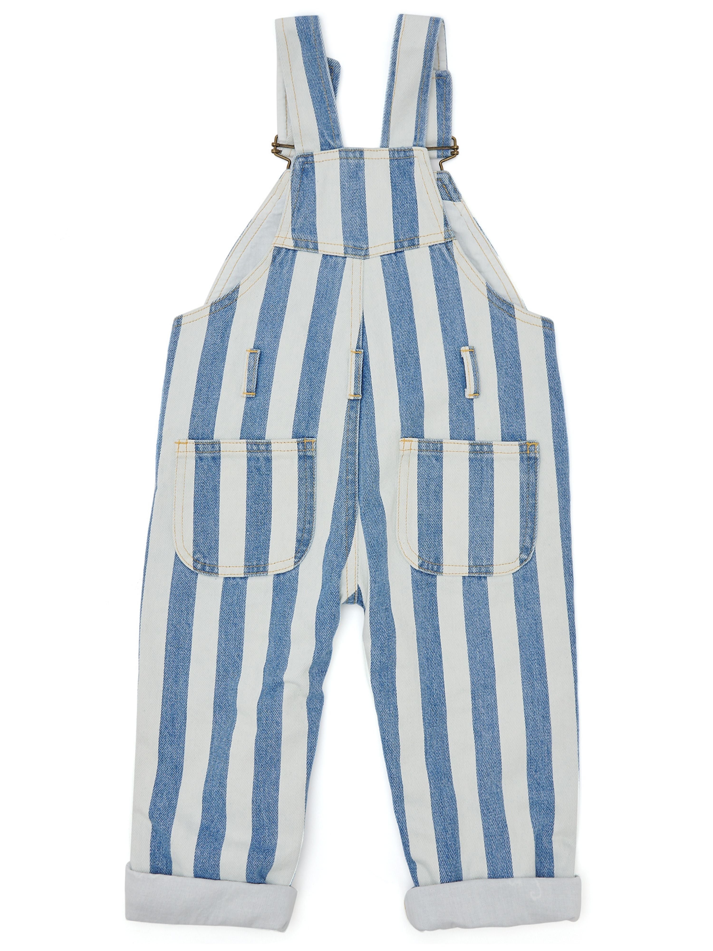  Dotty Dungarees Wide Stripe Denim Overalls - Blue - Bonton