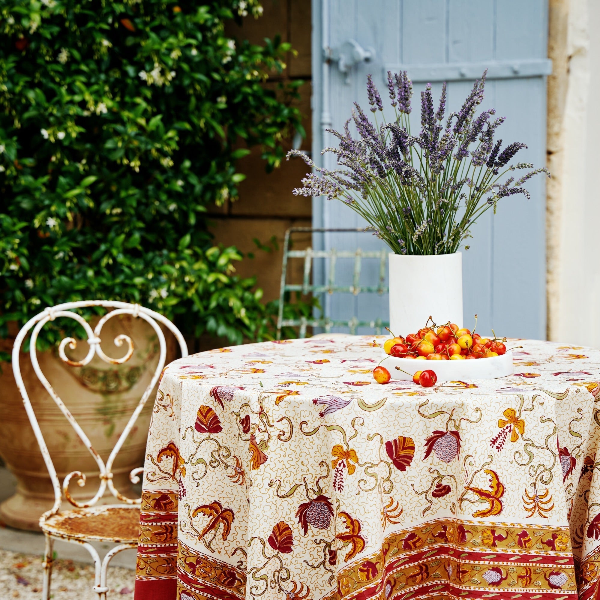  Couleur Nature Fleurs des Indes Tablecloth - Red/White - Bonton