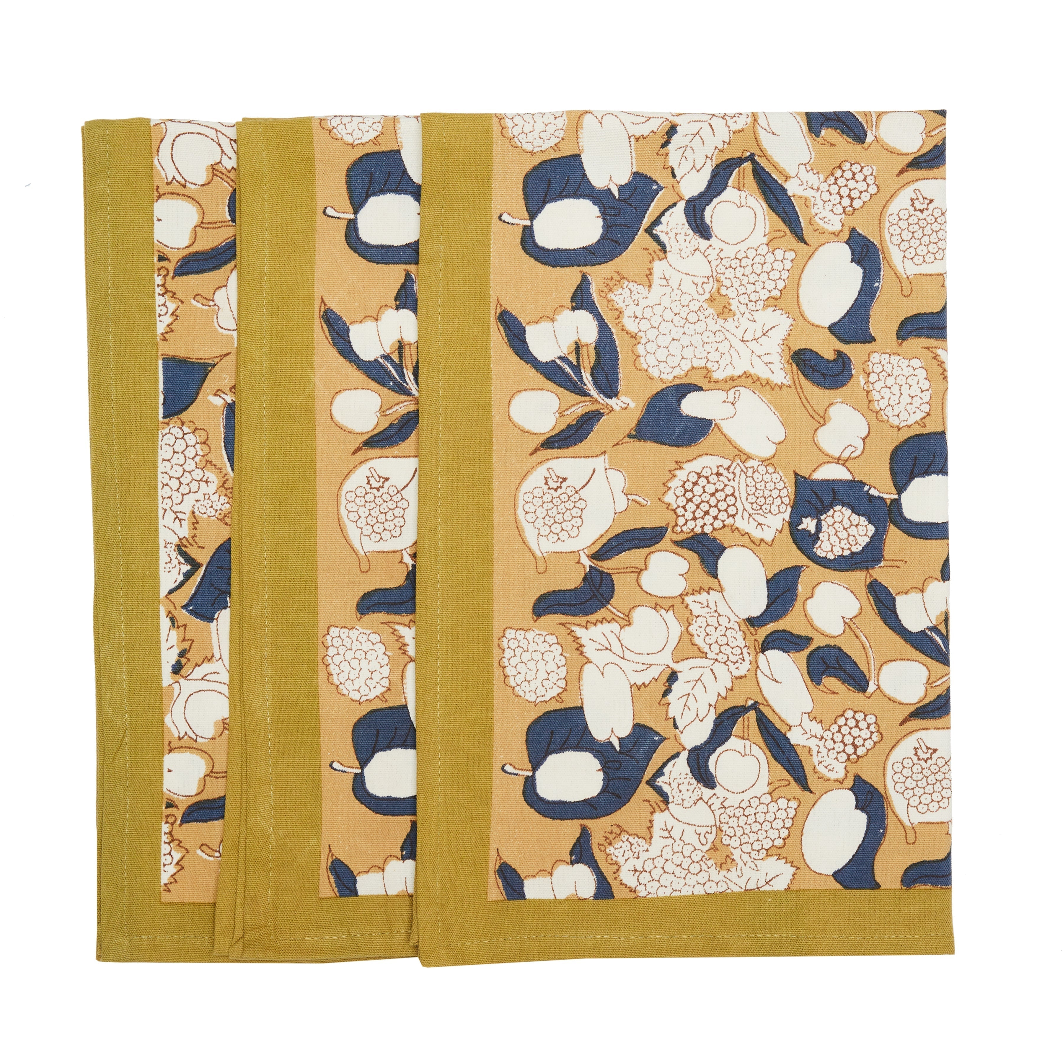  Couleur Nature Forest Harvest Mustard & Blue Tea Towels Set of 3 - Mustard/Blue - Bonton