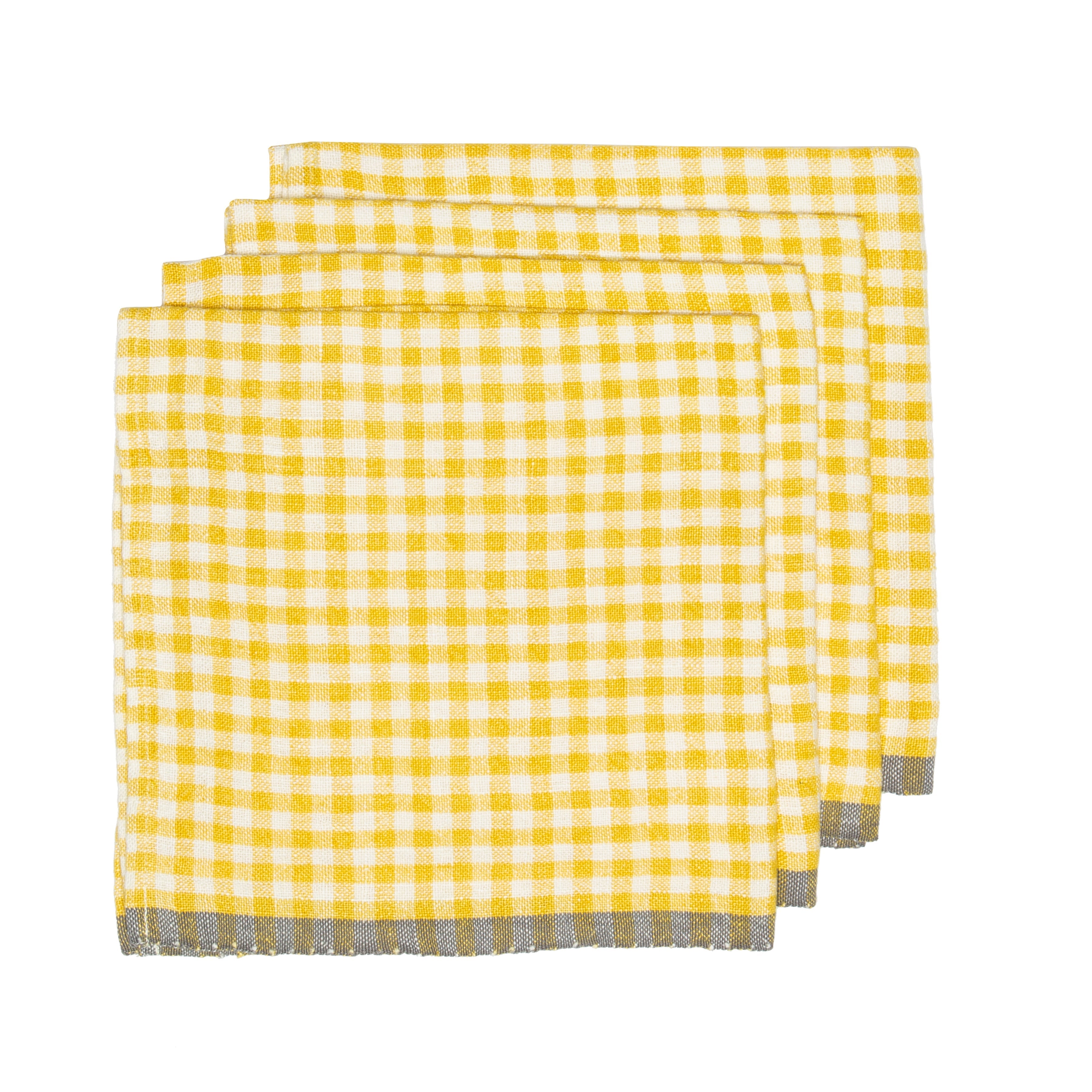  Couleur Nature Gingham Napkins Set of 4 - Dijon/Grey - Bonton