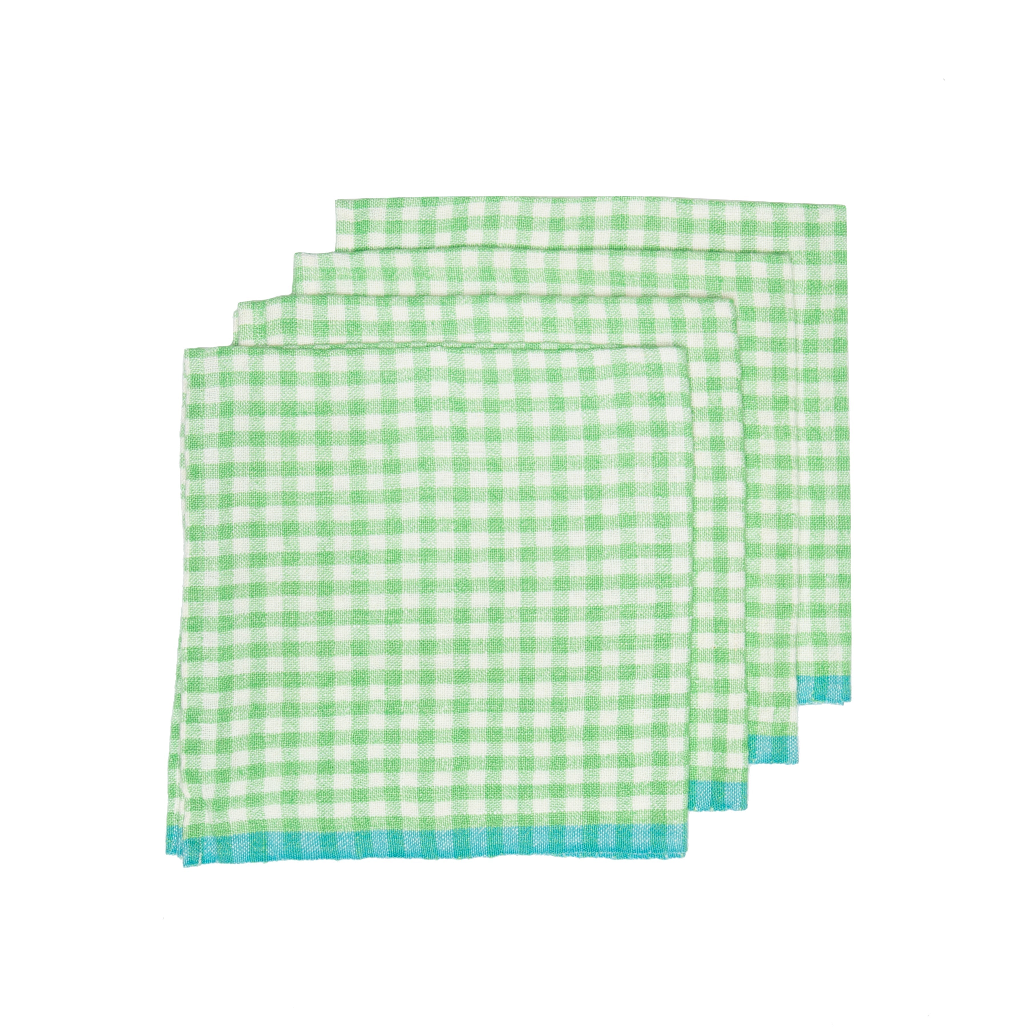  Couleur Nature Gingham Napkins Set of 4 - Lime/Aqua - Bonton