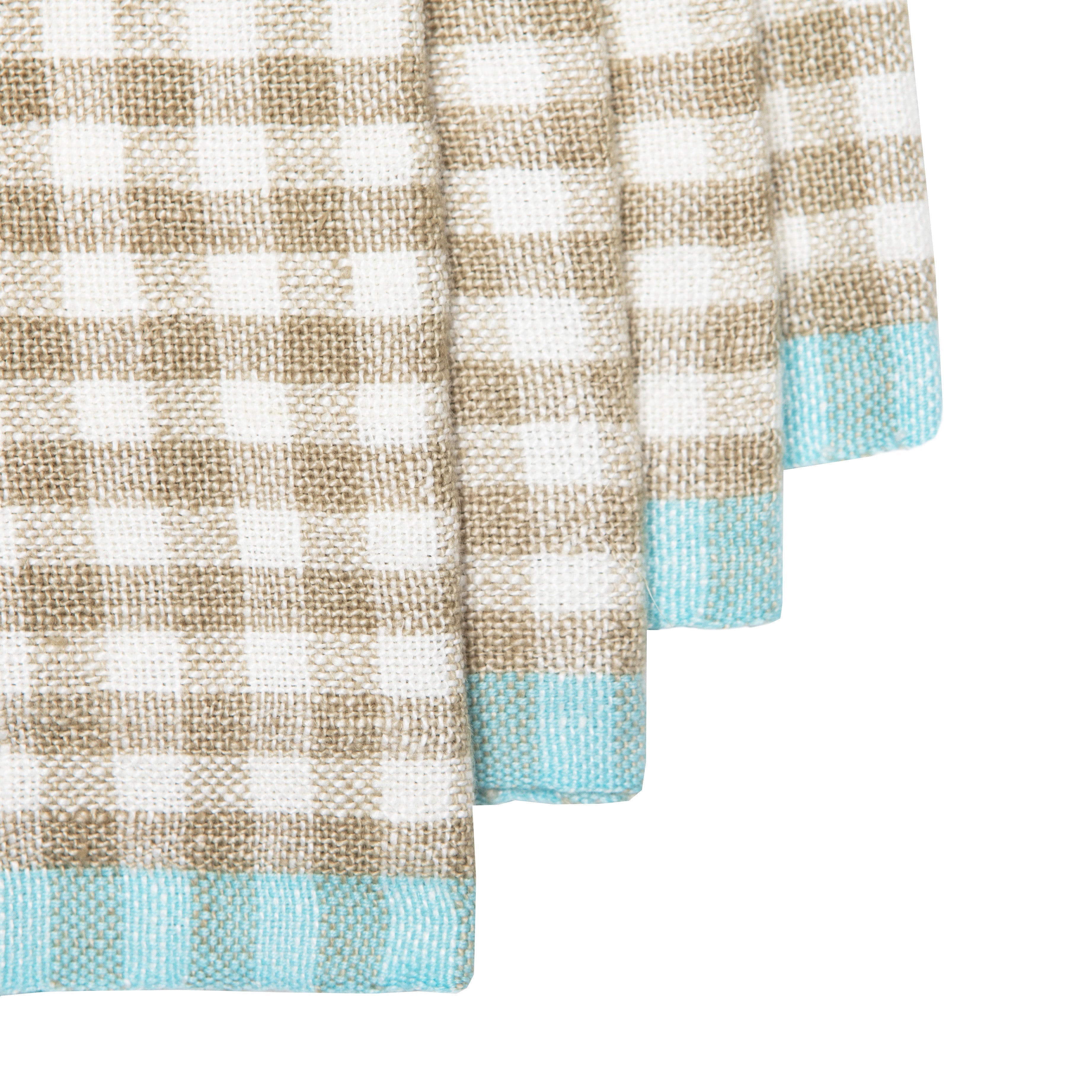  Couleur Nature Gingham Napkins Set of 4 - Natural/Aqua - Bonton