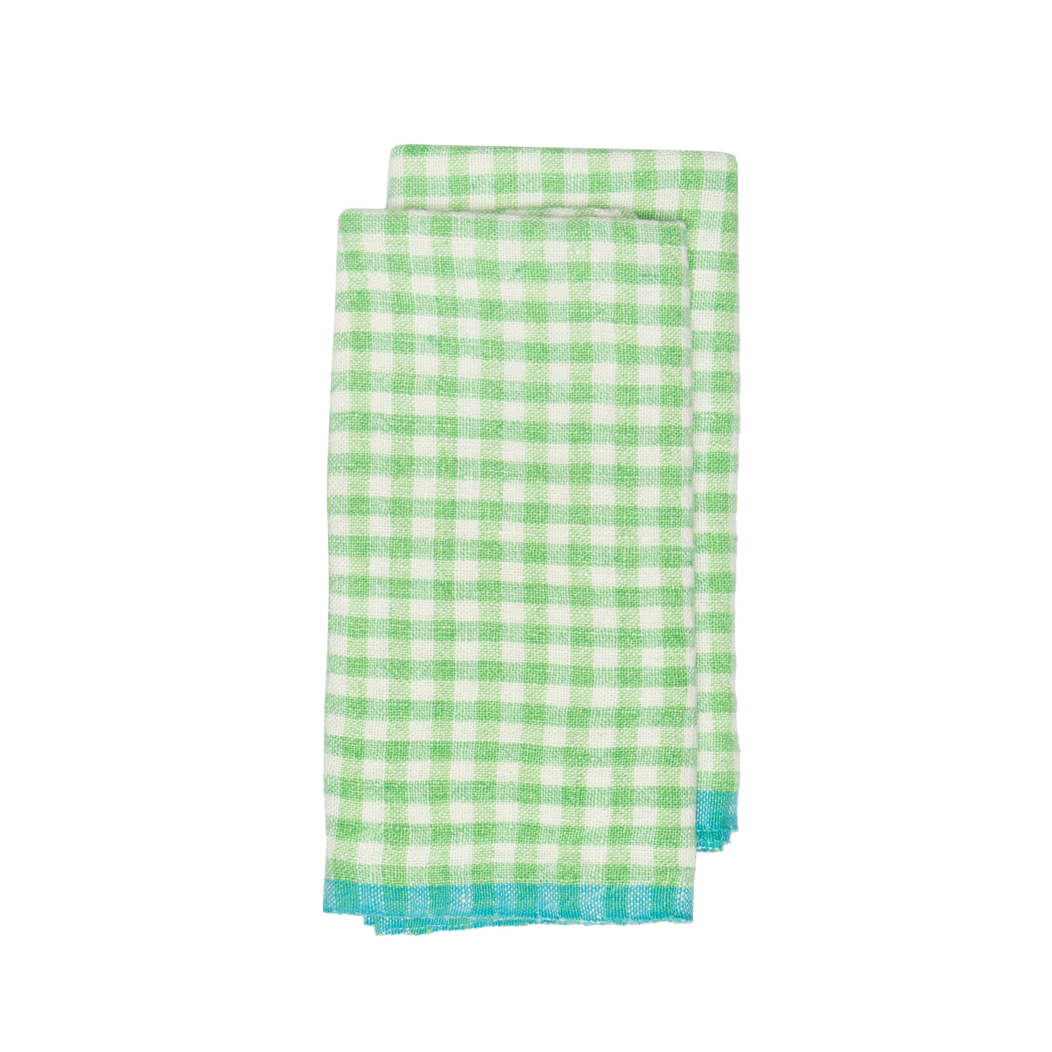  Couleur Nature Gingham Towels Set of 2 - Lime/Aqua - Bonton