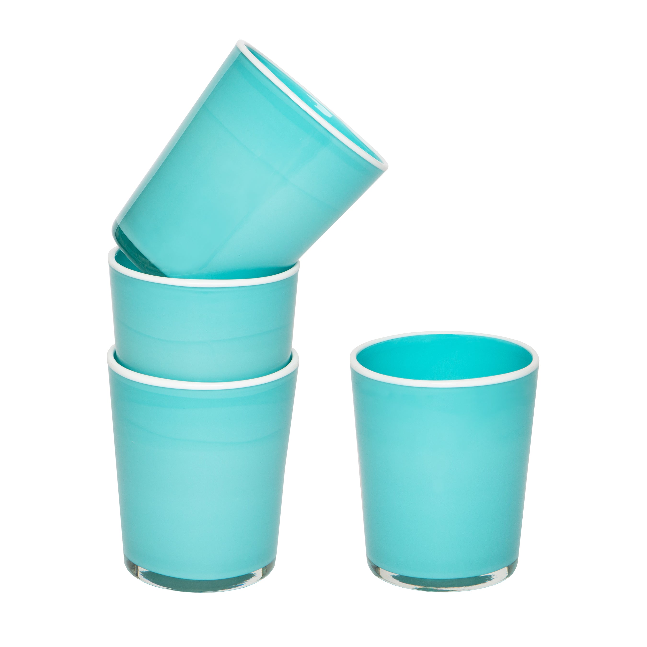  Couleur Nature Large Summer Glass Set of 4 - Turquoise & White - Bonton