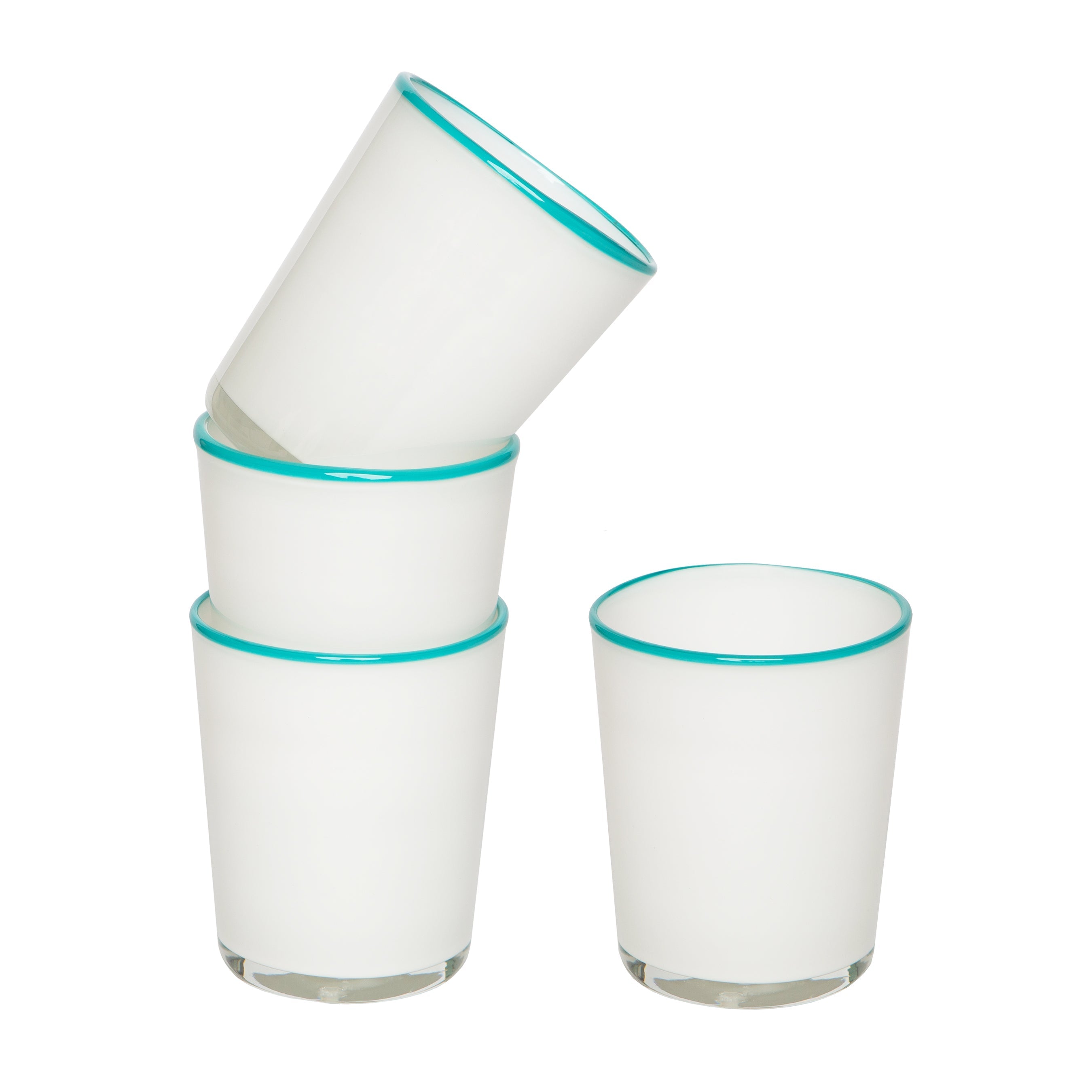  Couleur Nature Large Summer Glass Set of 4 - White & Turquoise - Bonton