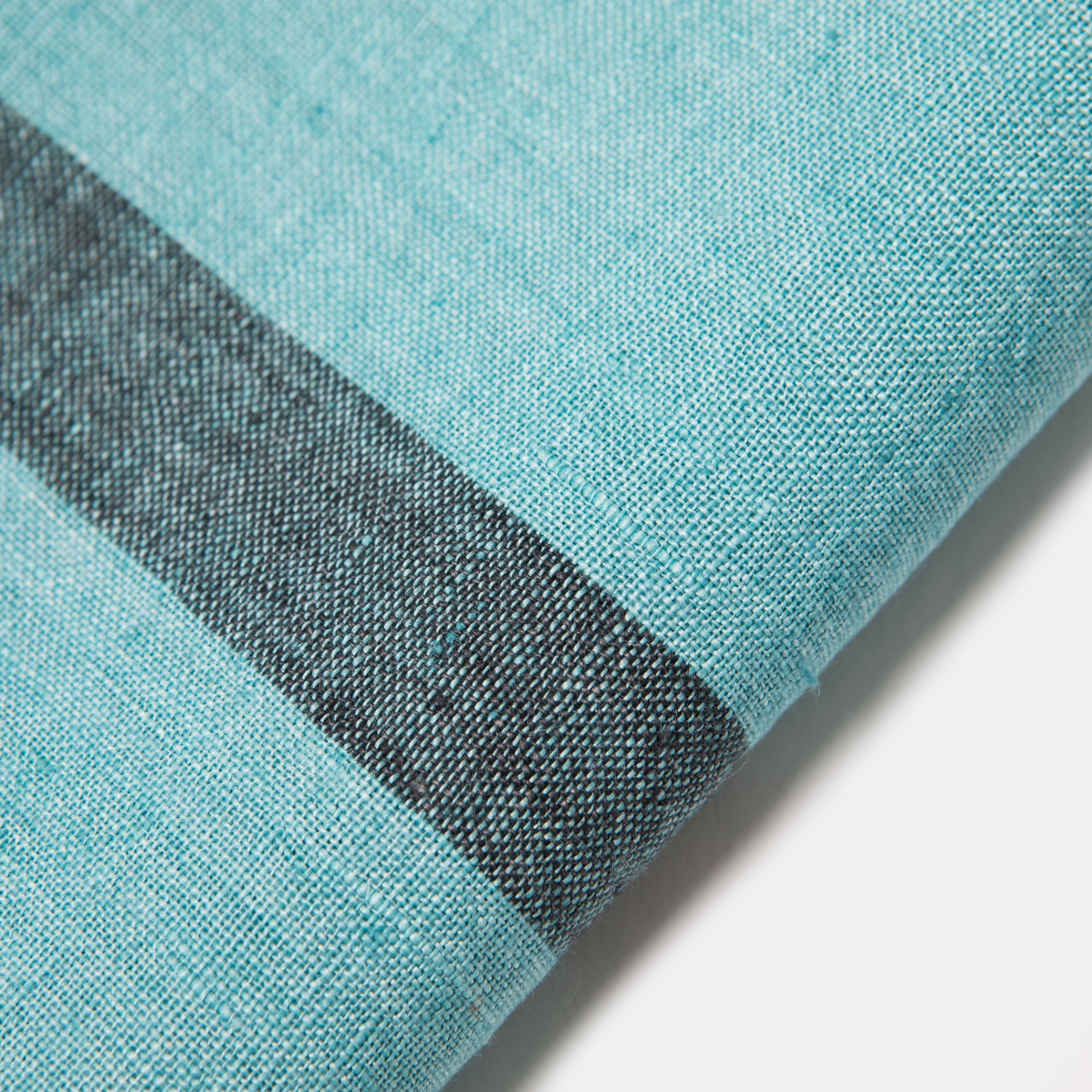  Couleur Nature Laundered Linen Napkins Set of 4 - Aqua/Charcoal - Bonton