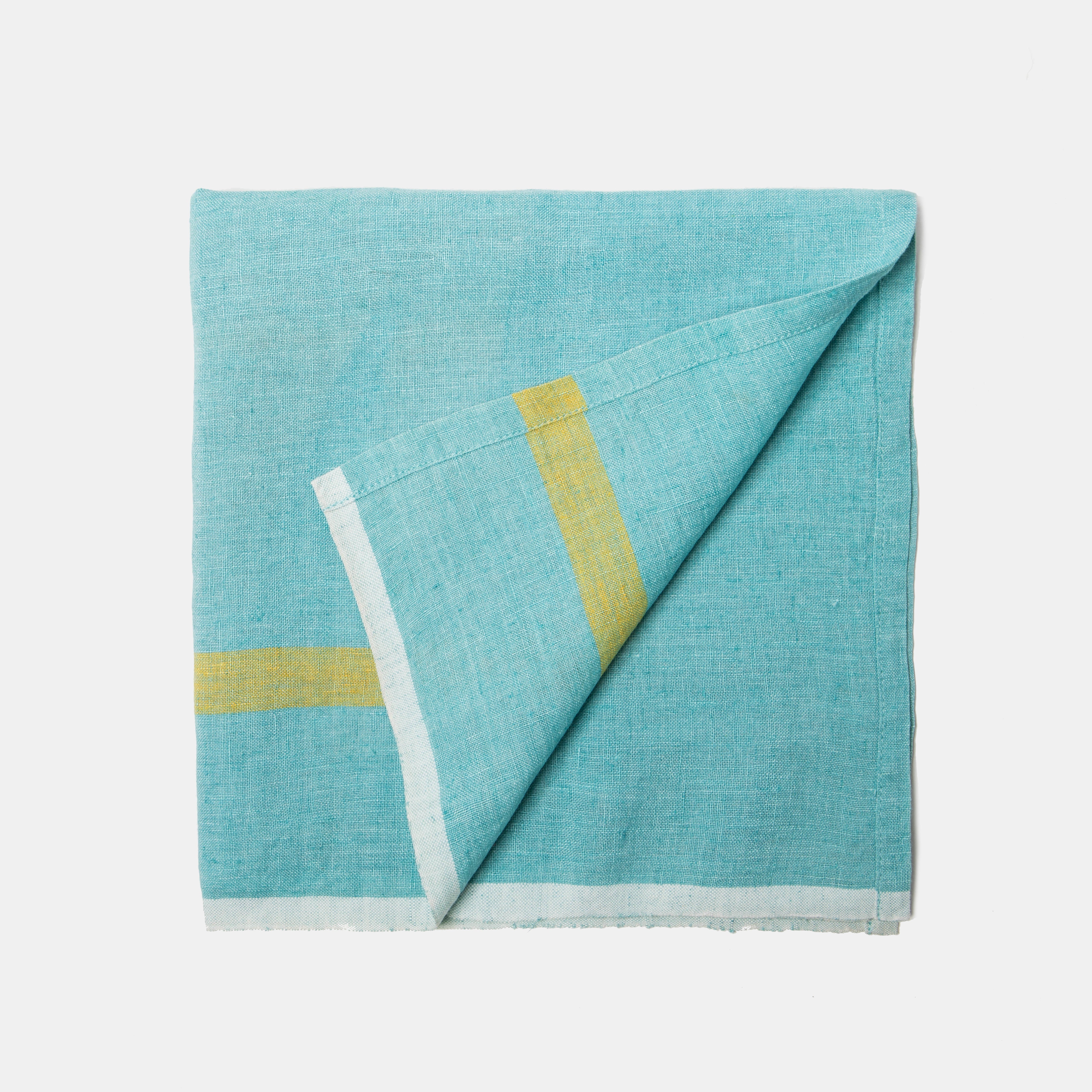  Couleur Nature Laundered Linen Napkins Set of 4 - Aqua/Lime - Bonton