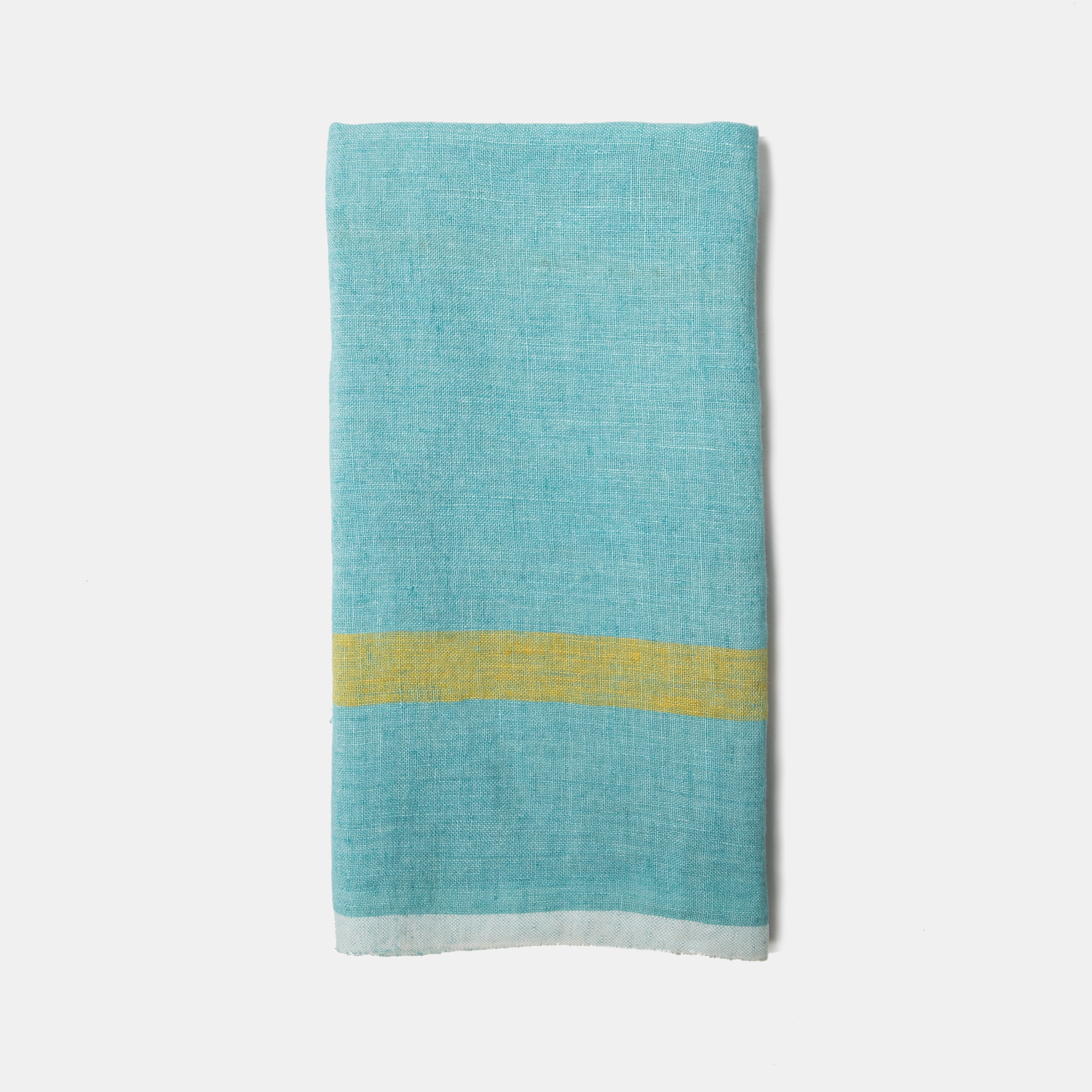  Couleur Nature Laundered Linen Towels Set of 2 - Aqua/Lime - Bonton