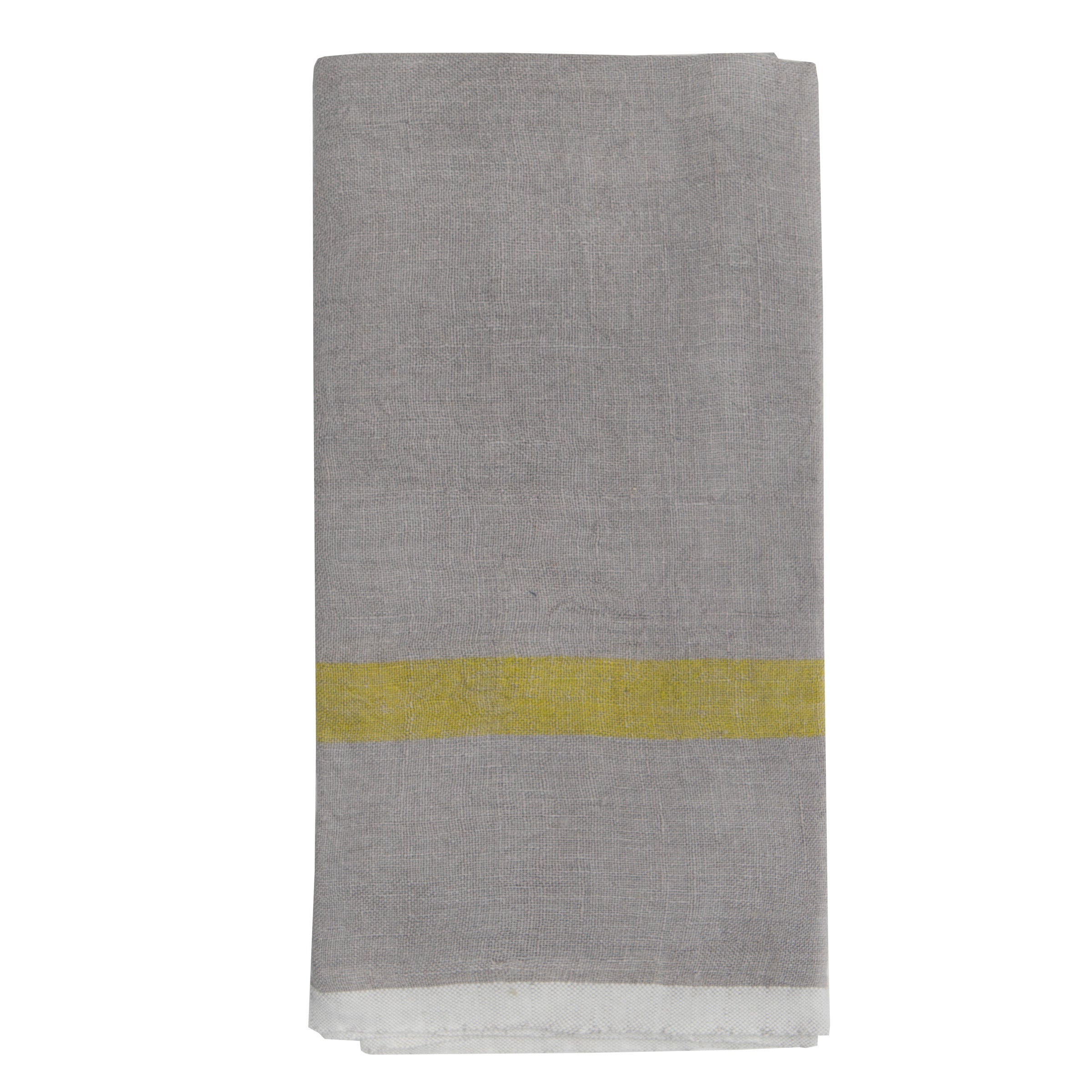  Couleur Nature Laundered Linen Towels Set of 2 - Grey/Lime - Bonton