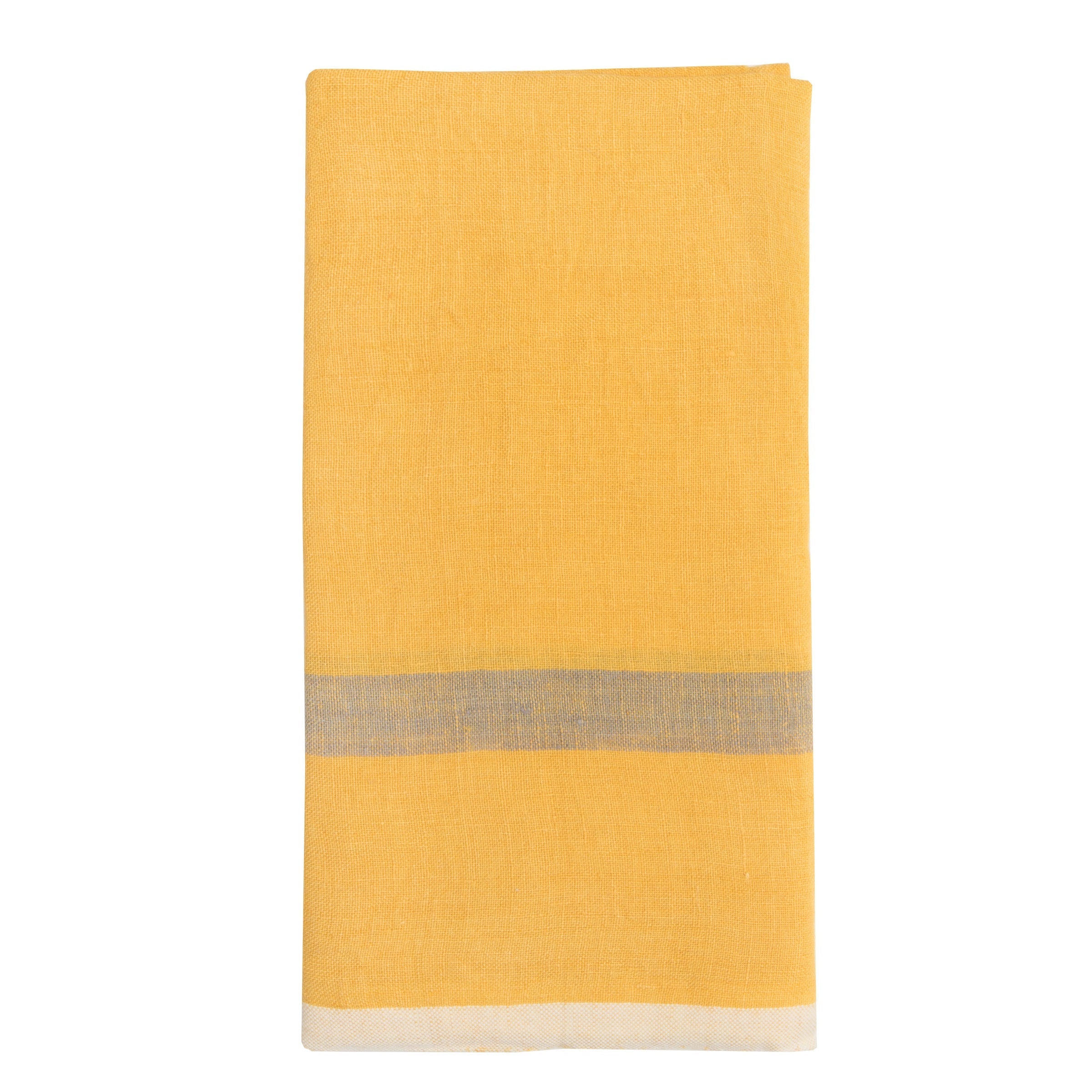  Couleur Nature Laundered Linen Towels Set of 2 - Mustard/Grey - Bonton