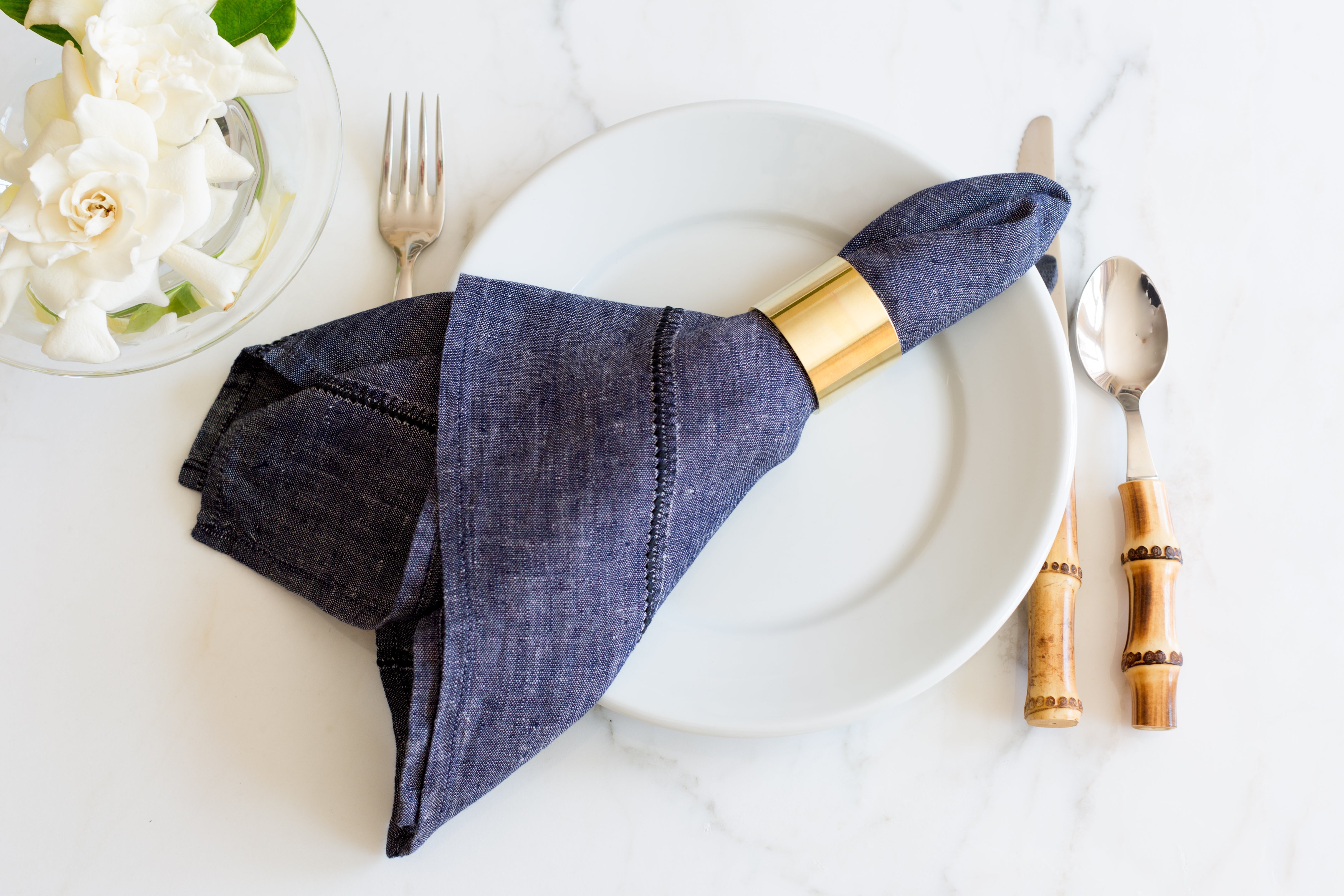  Couleur Nature Linen Stitch Napkins Set of 4 - Denim - Bonton