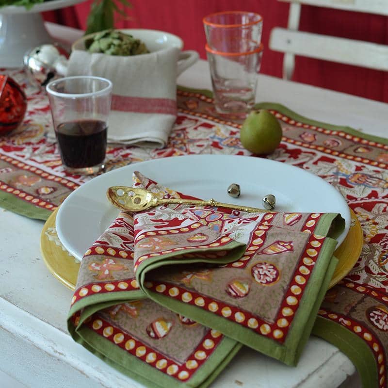  Couleur Nature Noel Red/Green Napkins Set of 6 - Red/Green - Bonton