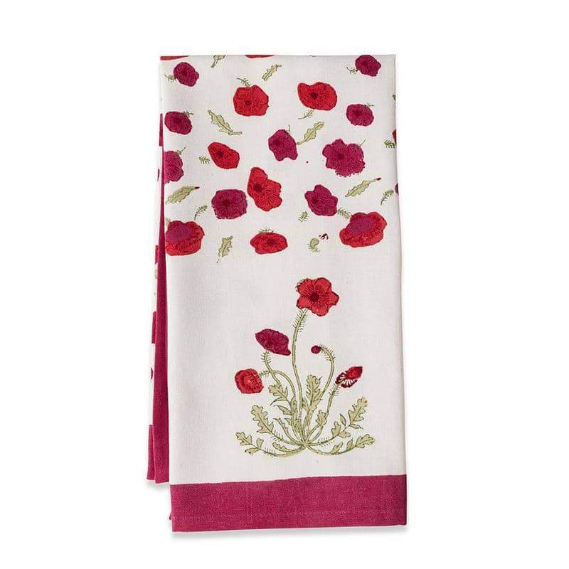  Couleur Nature Poppies Red/Green Tea Towels Set of 3 - Red/Green - Bonton