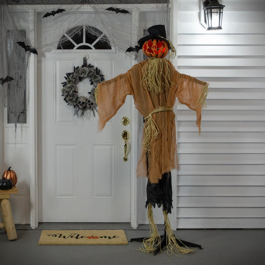 Animated Jack-O'-Lantern Scarecrow Halloween Decoration - 6'