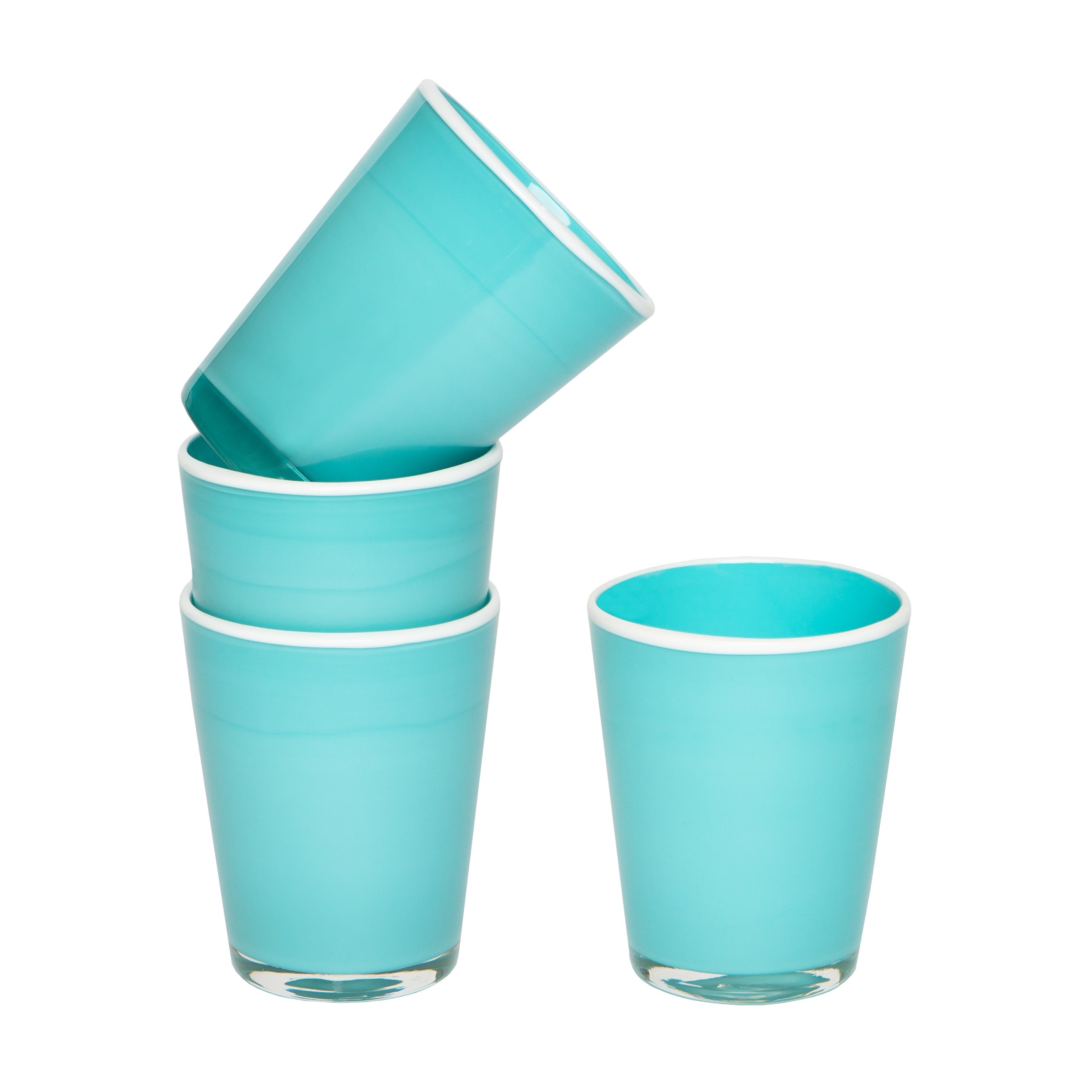  Couleur Nature Small Summer Glass Set of 4 - Turquoise & White - Bonton