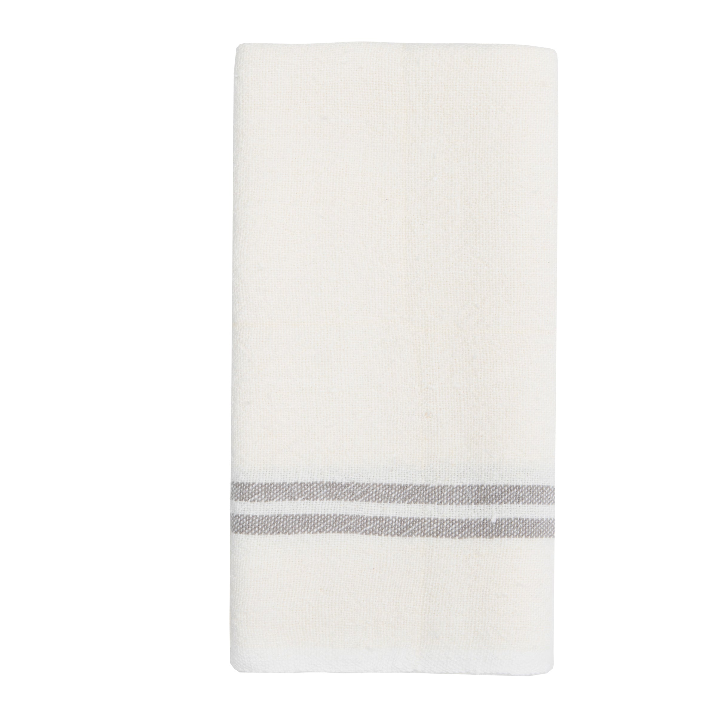  Couleur Nature Vintage Linen Towels Set of 2 - Ivory/Grey - Bonton