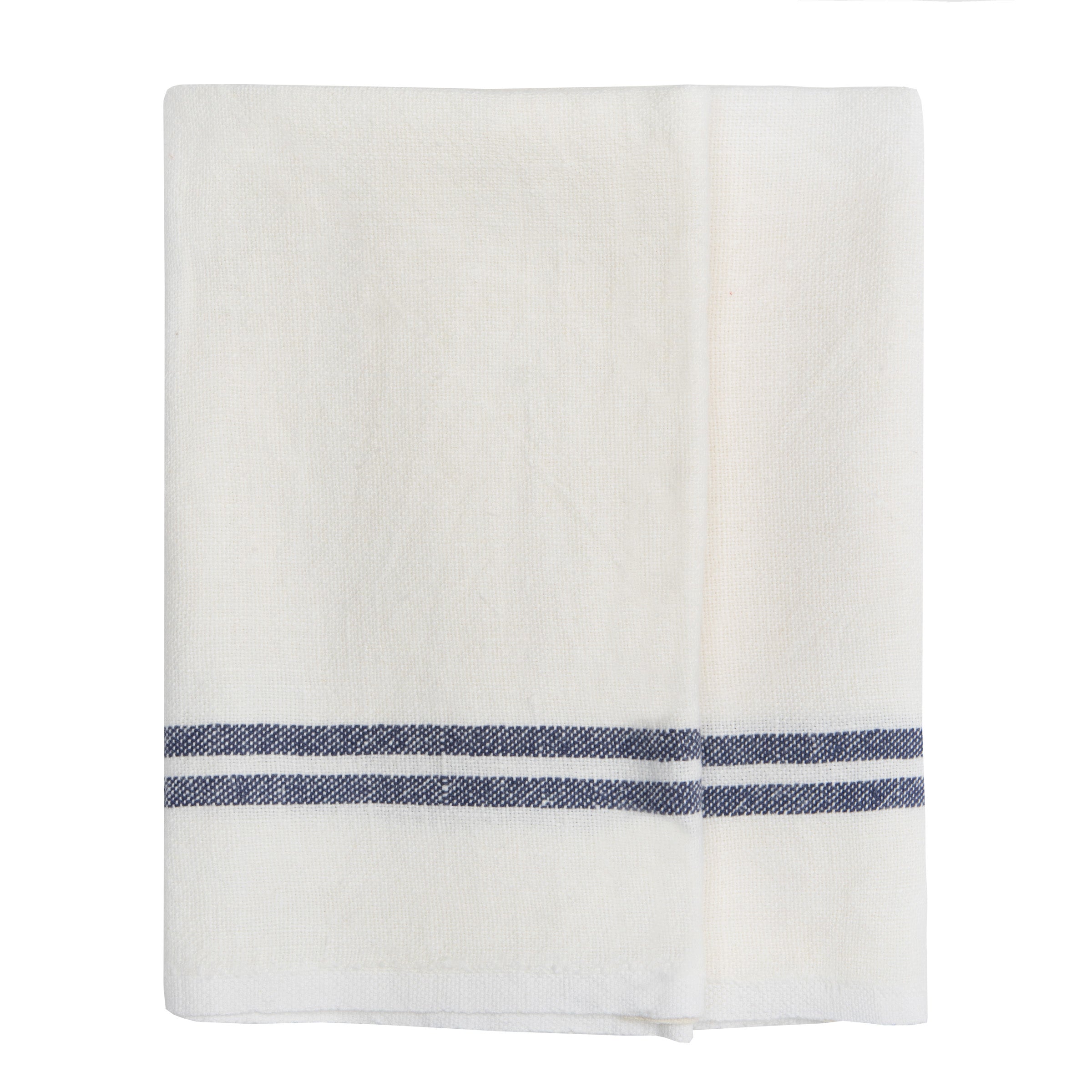  Couleur Nature Vintage Linen Towels Set of 2 - Ivory/Navy - Bonton