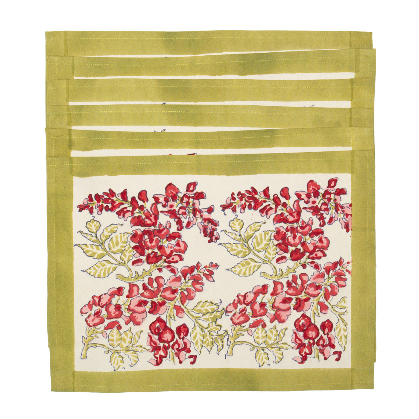  Couleur Nature Wisteria Green/Pink Placemats Set of 6 - Green/Pink - Bonton