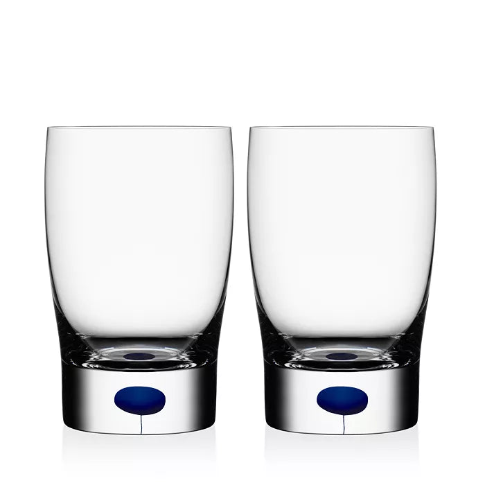  Orrefors Intermezzo Tumbler Juice Glass Pair - Clear/ Blue Teardrop - Bonton