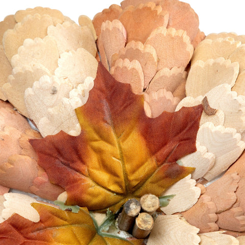 Fall Harvest Layered Wooden Leaves Pumpkin - 10" - Beige and Orange