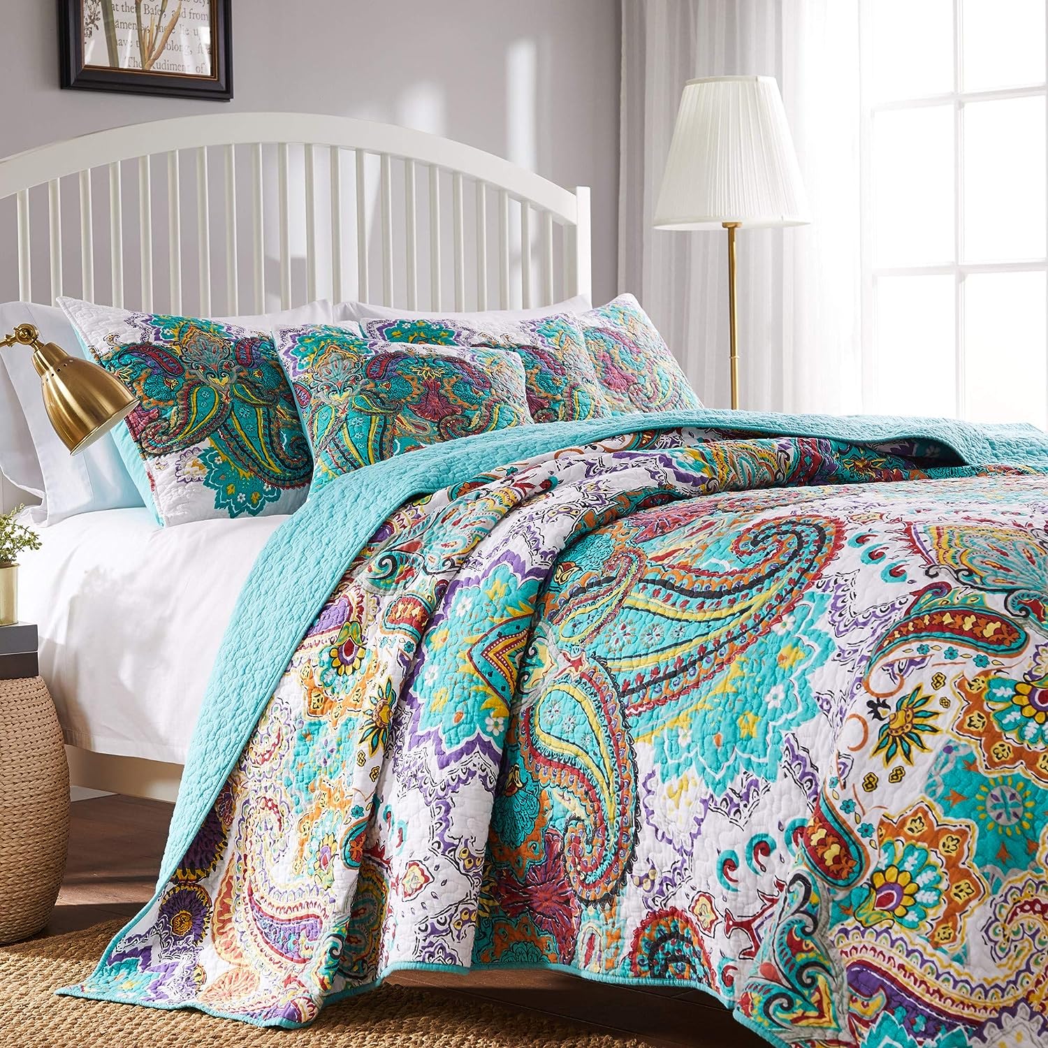  Greenland Home Fashions Nirvana Boho Quilt Set - Teal - Bonton