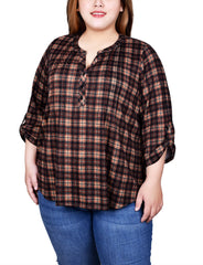 Plus Size 3/4 Roll Sleeve Top