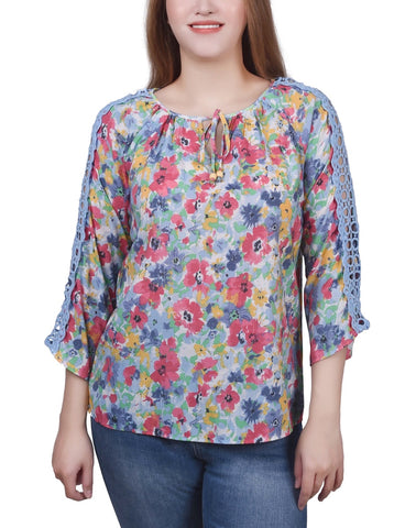 3/4 Sleeve Crochet Detail Blouse