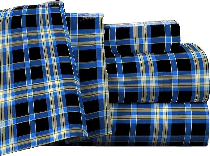  Pointehaven Solid & Print Flannel Sheet Sets - Ashby Plaid - Ashby Plaid - Bonton