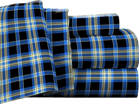 Solid & Print Flannel Sheet Sets - Ashby Plaid