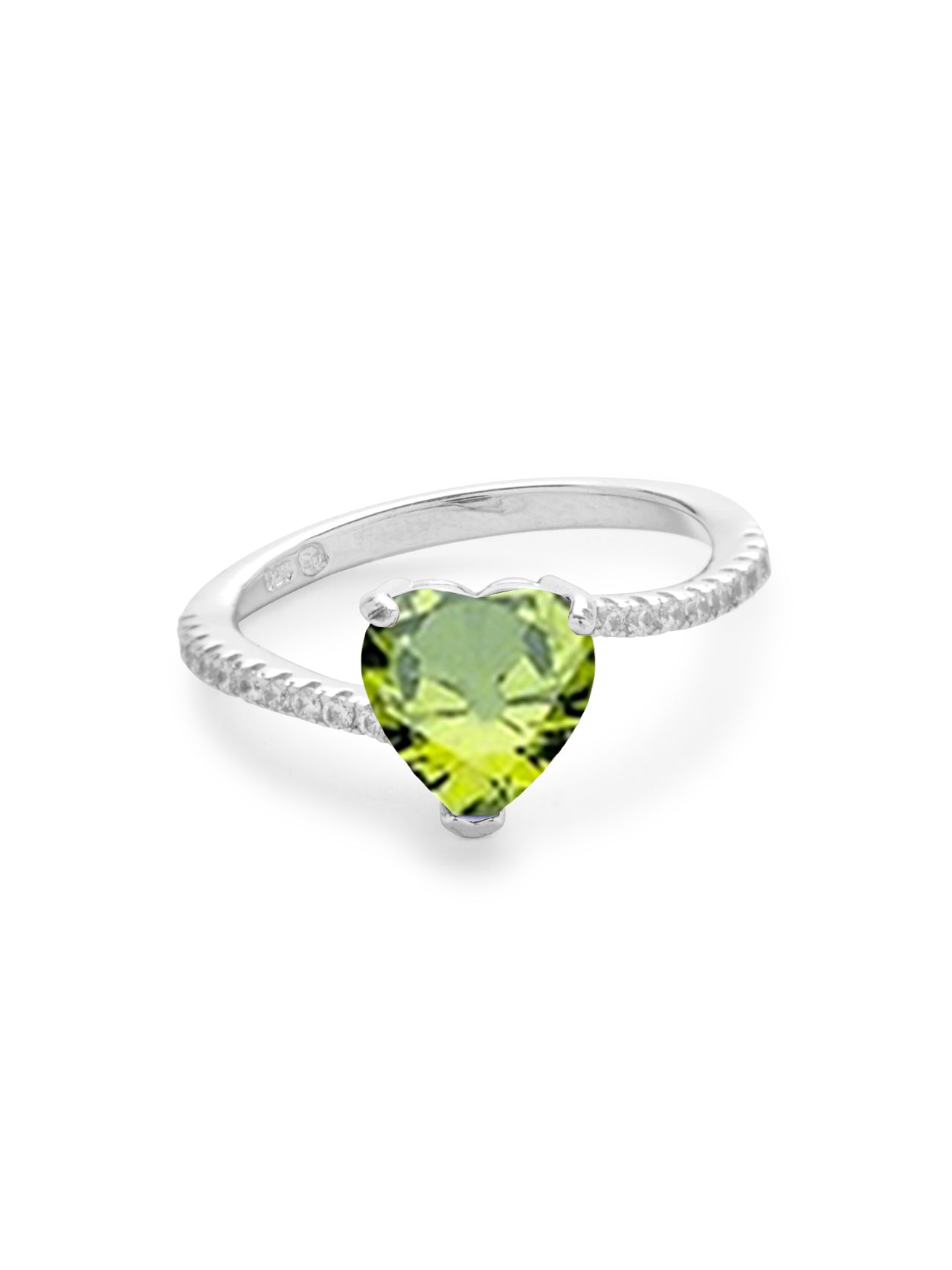  Relativity Silver Asymmetrical Heart Birthstone Ring - Light Green-Aug - Bonton