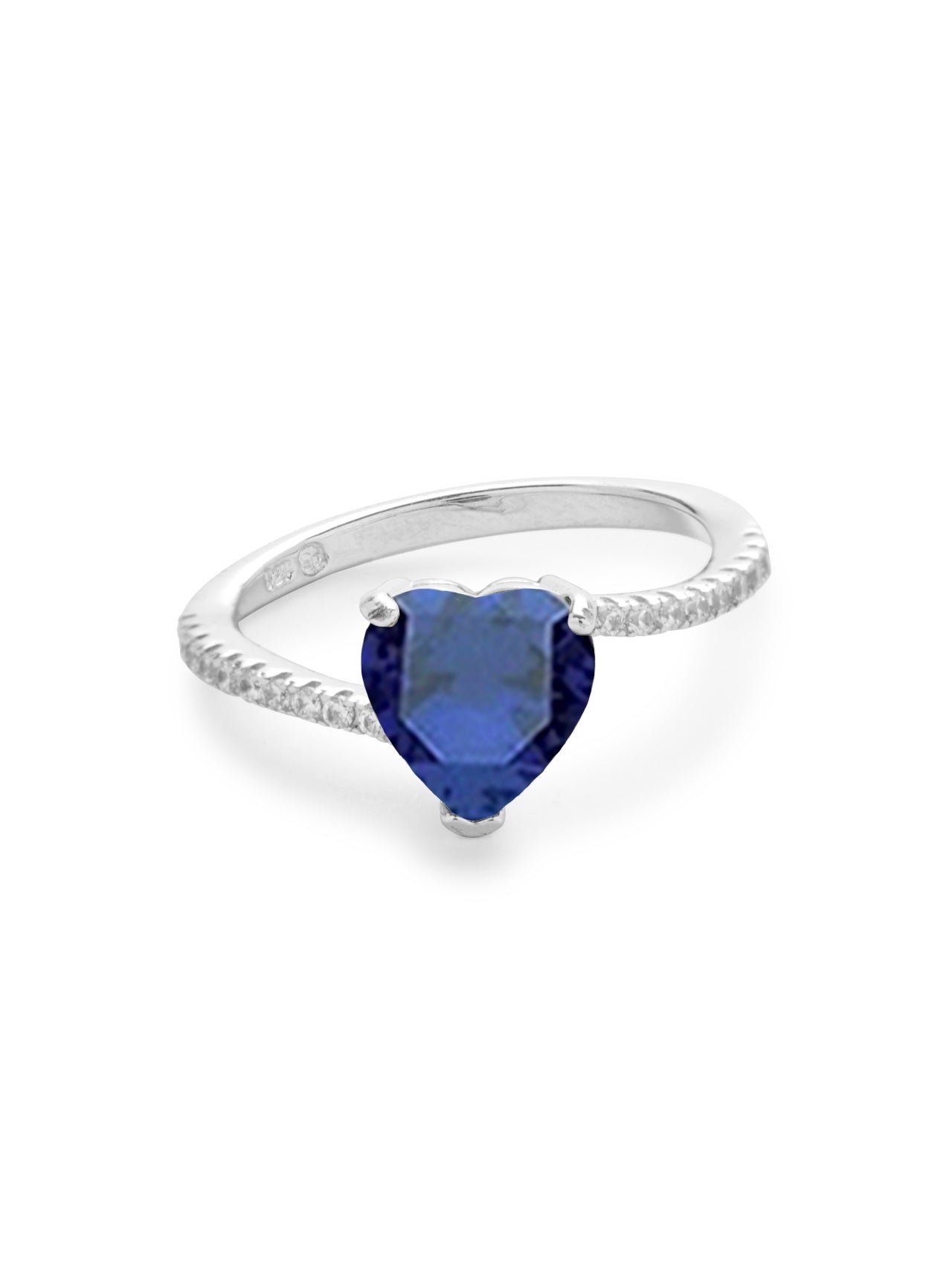  Relativity Silver Asymmetrical Heart Birthstone Ring - Royal Blue-Sept - Bonton