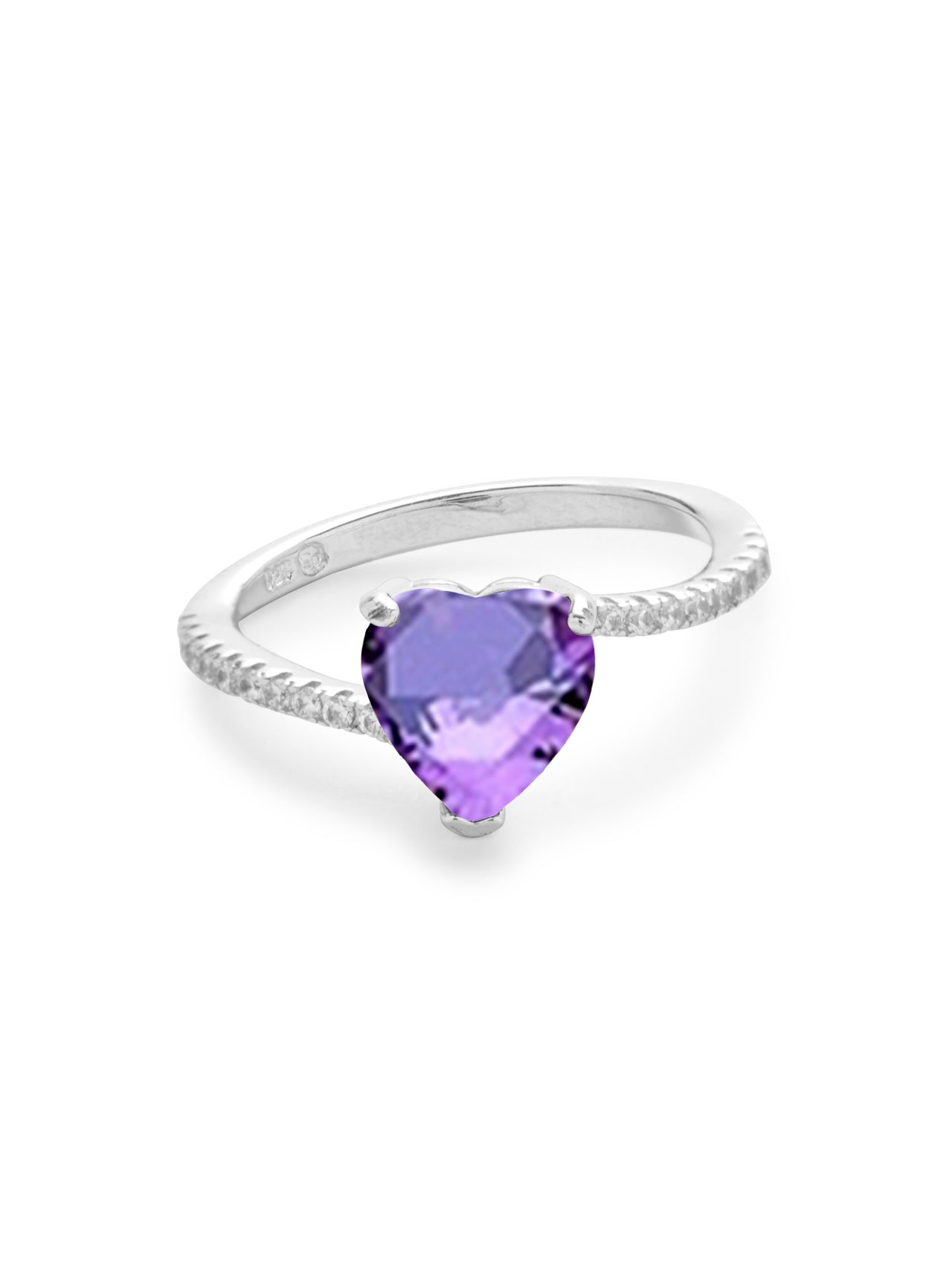  Relativity Silver Asymmetrical Heart Birthstone Ring - Purple-Feb - Bonton