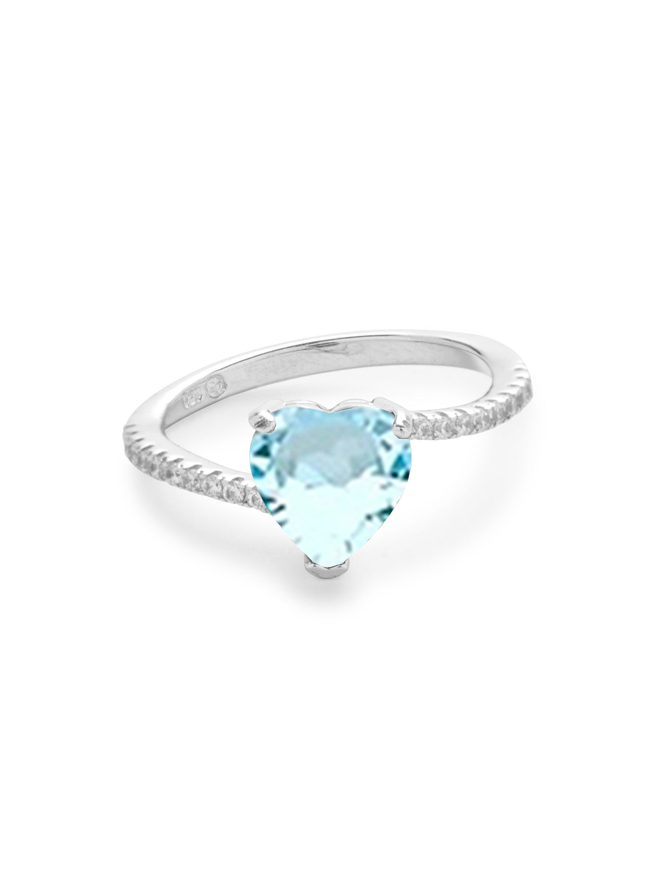  Relativity Silver Asymmetrical Heart Birthstone Ring - Light Blue-Mar - Bonton