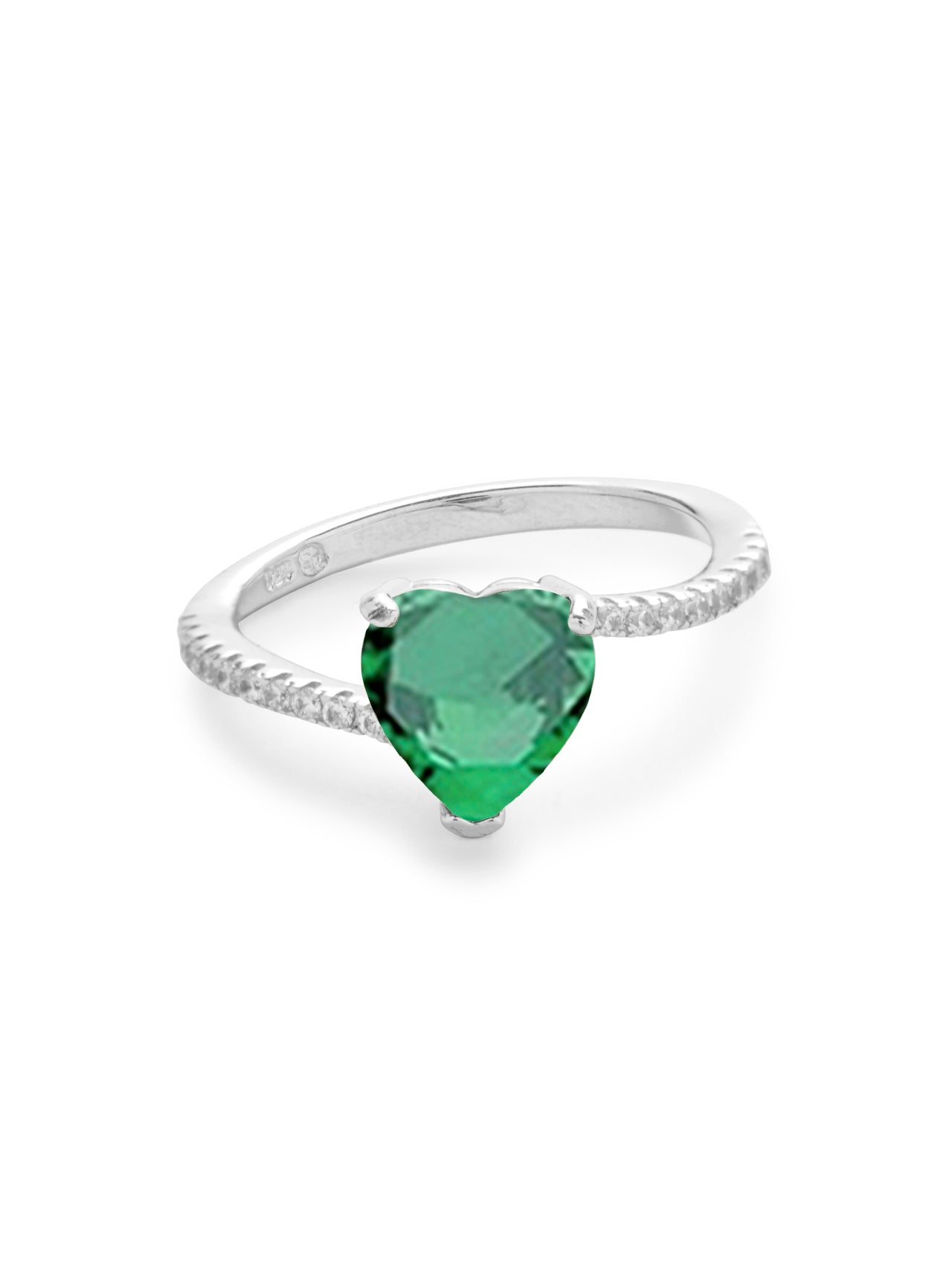  Relativity Silver Asymmetrical Heart Birthstone Ring - Green-May - Bonton