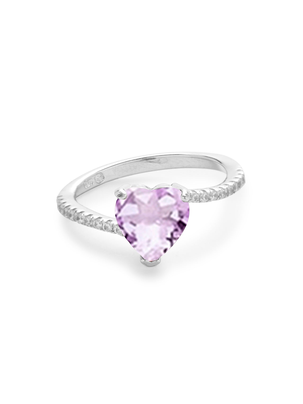  Relativity Silver Asymmetrical Heart Birthstone Ring - Violet-June - Bonton