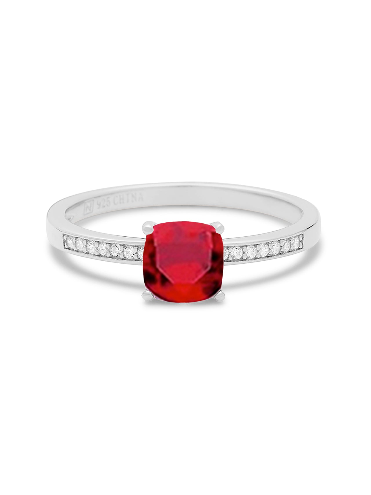  Relativity Silver Birthstone Cushion Cut Band Ring - Red-July - Bonton