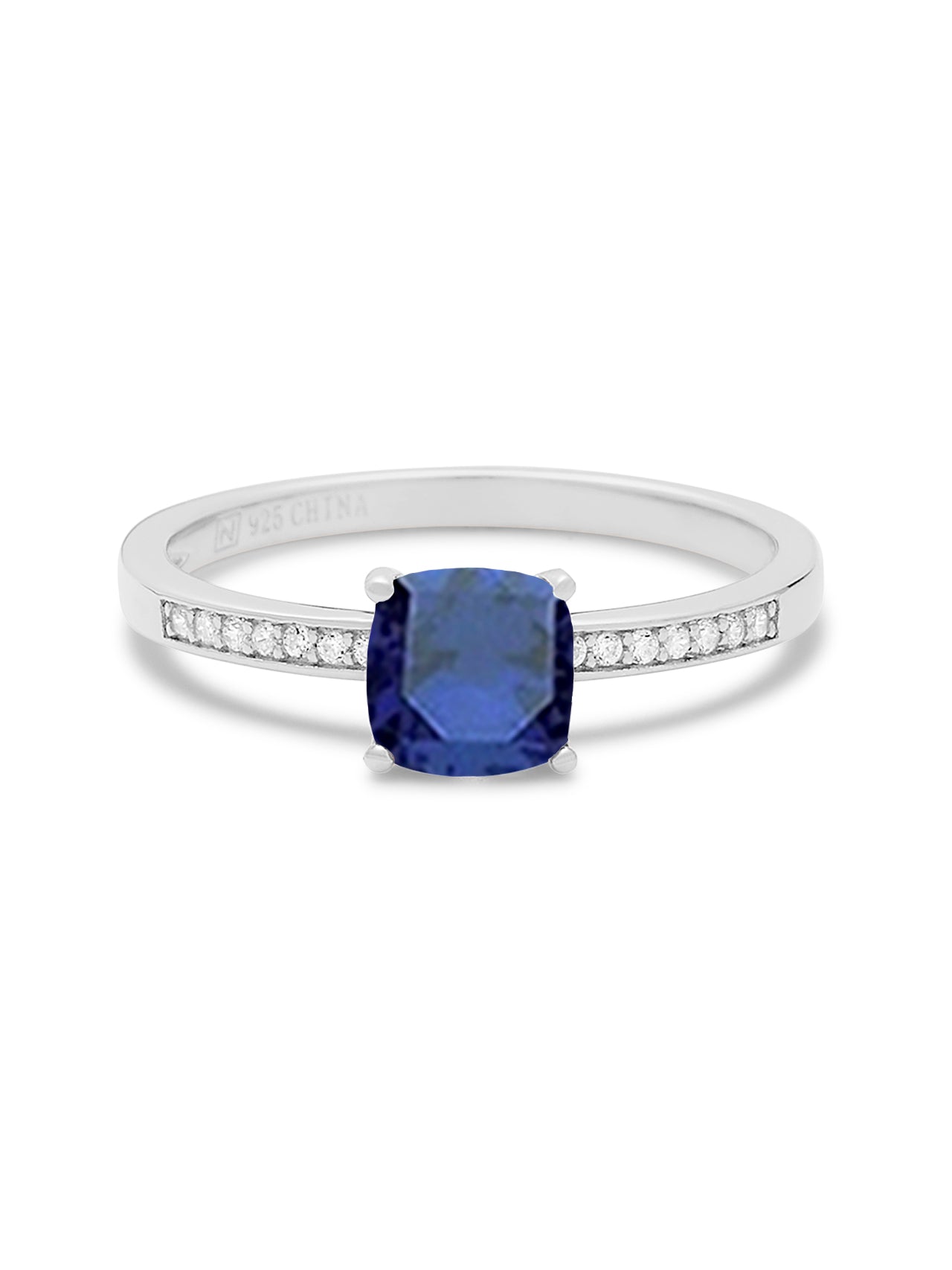  Relativity Silver Birthstone Cushion Cut Band Ring - Royal Blue-Sept - Bonton