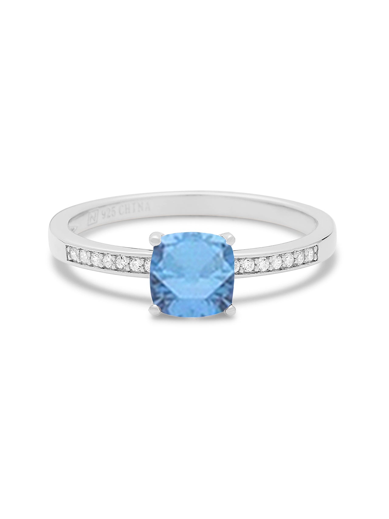  Relativity Silver Birthstone Cushion Cut Band Ring - Blue-Dec - Bonton