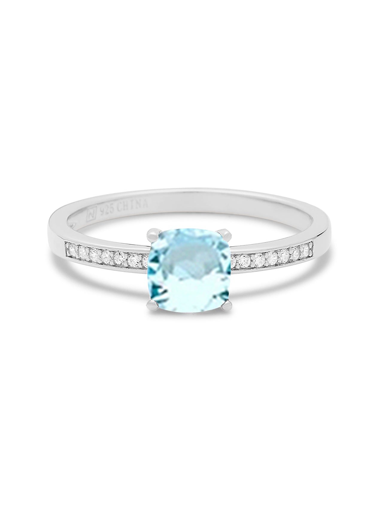  Relativity Silver Birthstone Cushion Cut Band Ring - Light Blue-Mar - Bonton