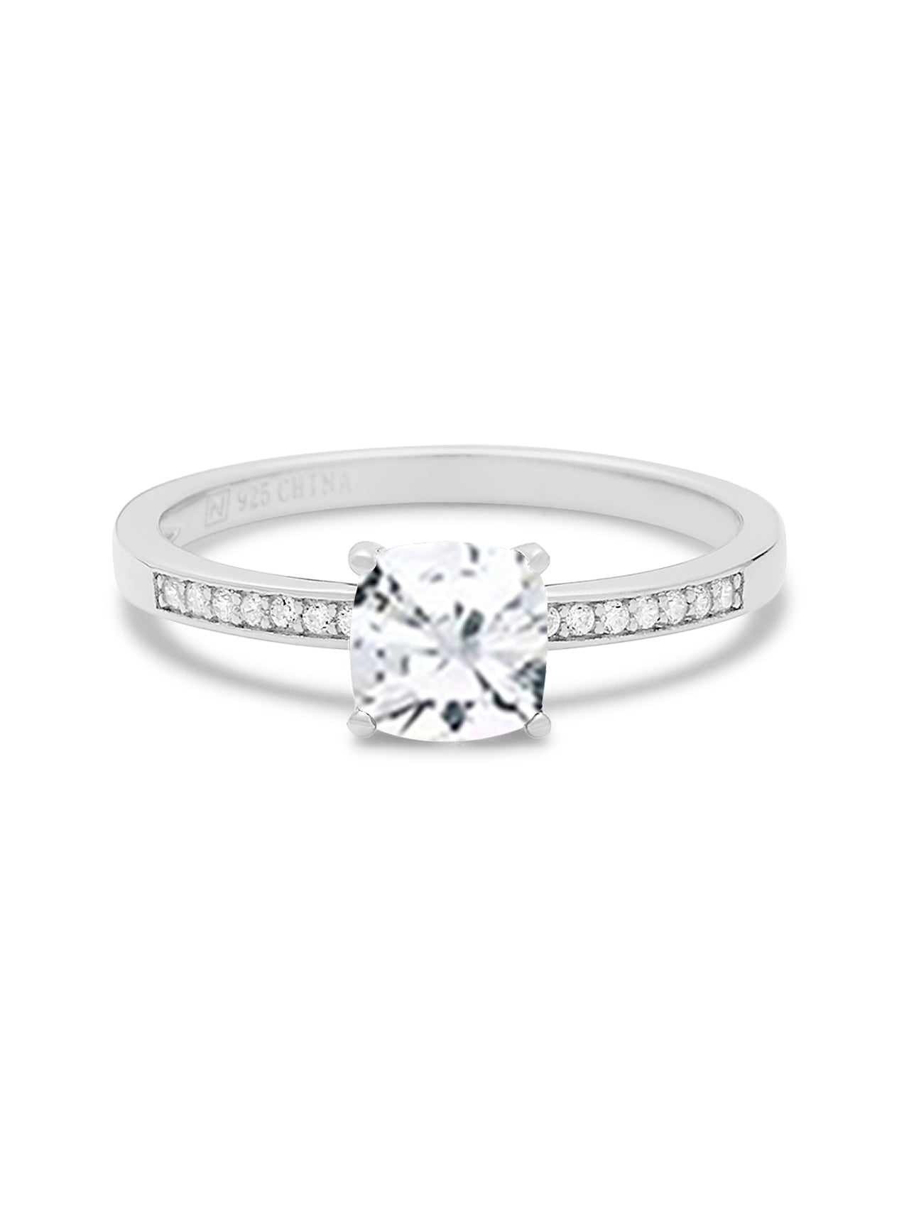  Relativity Silver Birthstone Cushion Cut Band Ring - Clear-April - Bonton