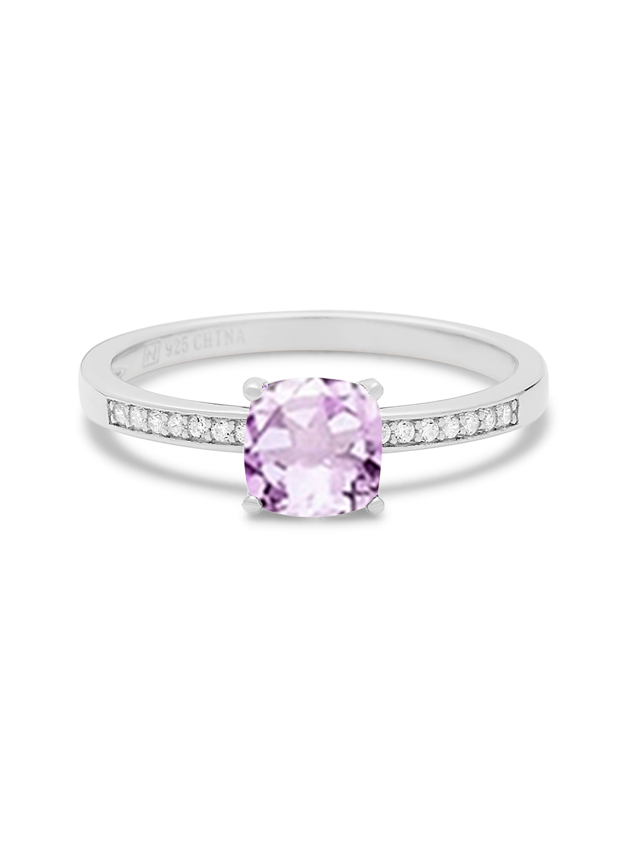  Relativity Silver Birthstone Cushion Cut Band Ring - Violet-June - Bonton