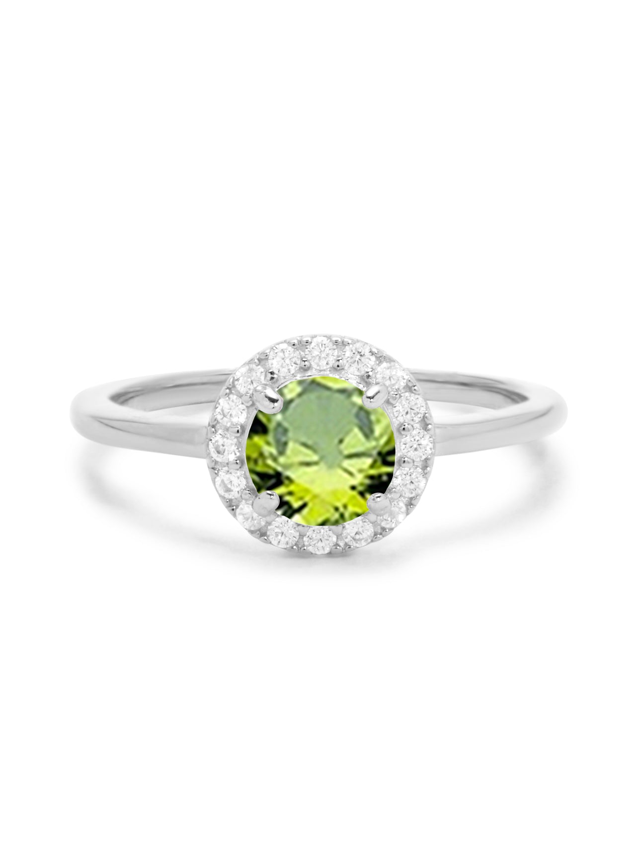  Relativity Silver Birthstone CZ Halo Ring - Light Green-Aug - Bonton