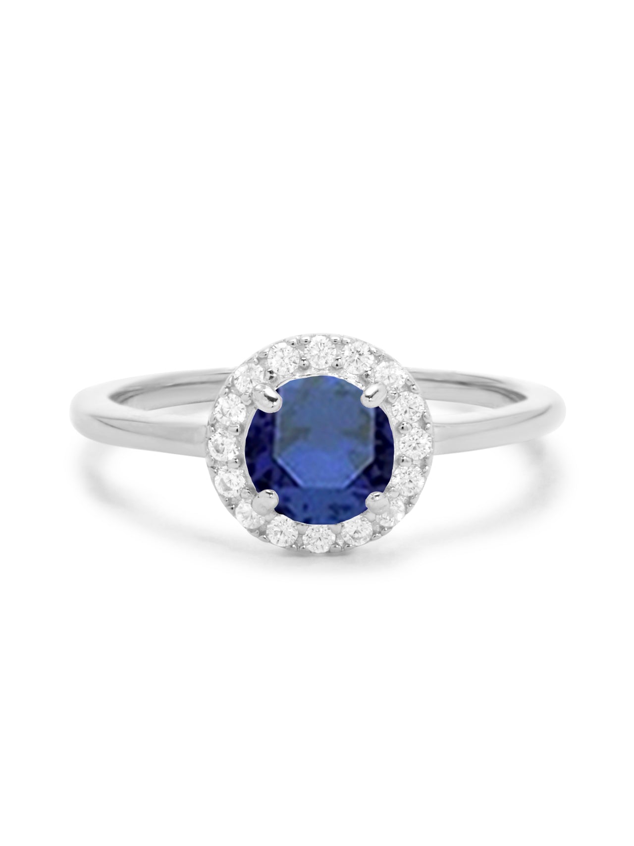  Relativity Silver Birthstone CZ Halo Ring - Royal Blue-Sept - Bonton