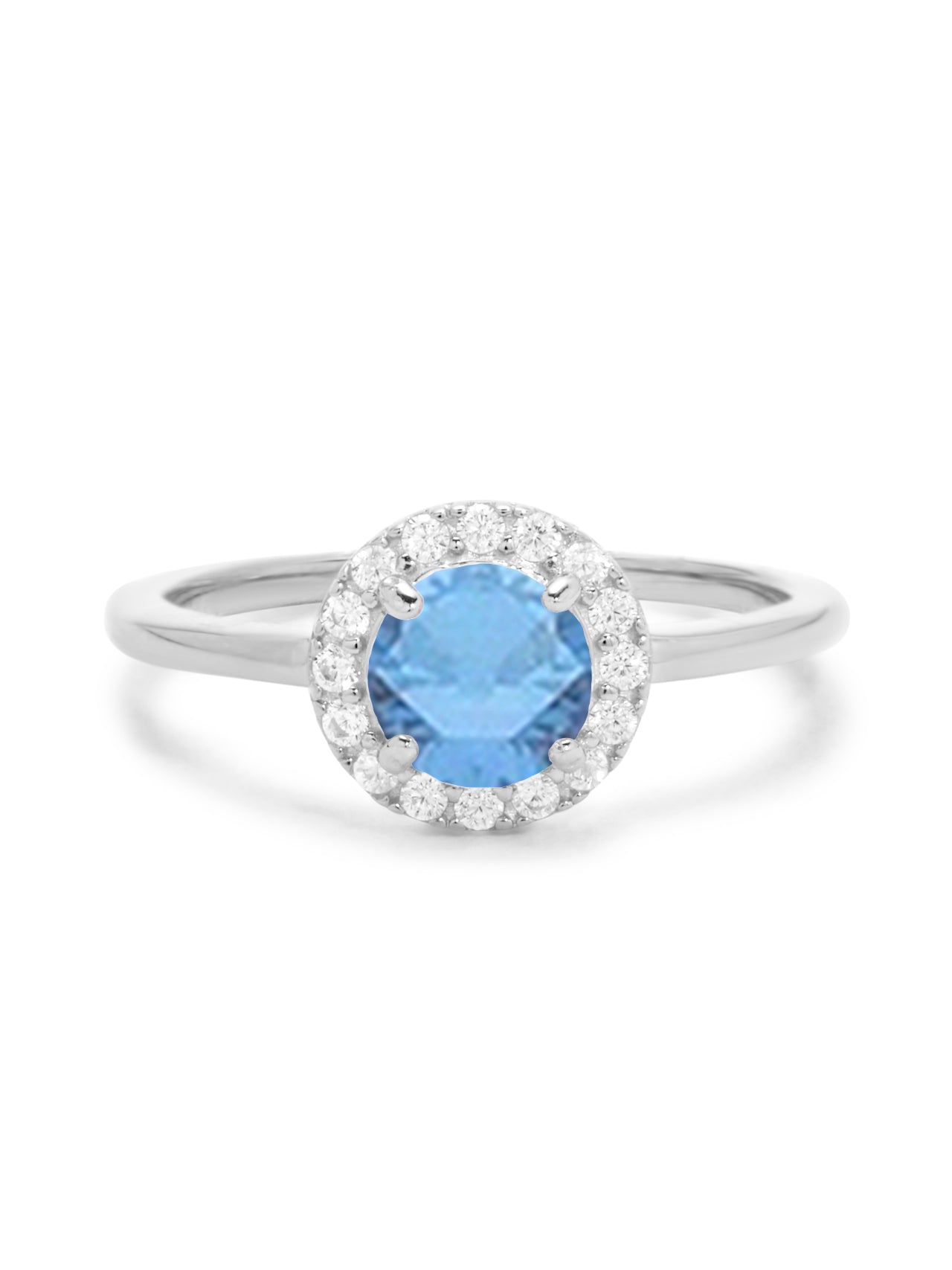  Relativity Silver Birthstone CZ Halo Ring - Blue-Dec - Bonton